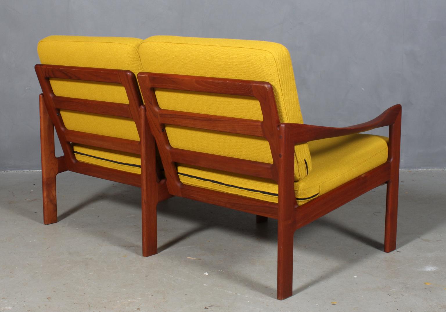 Wool Illum Wikkelsø Two Seat Sofa, Teak and Hallingdal
