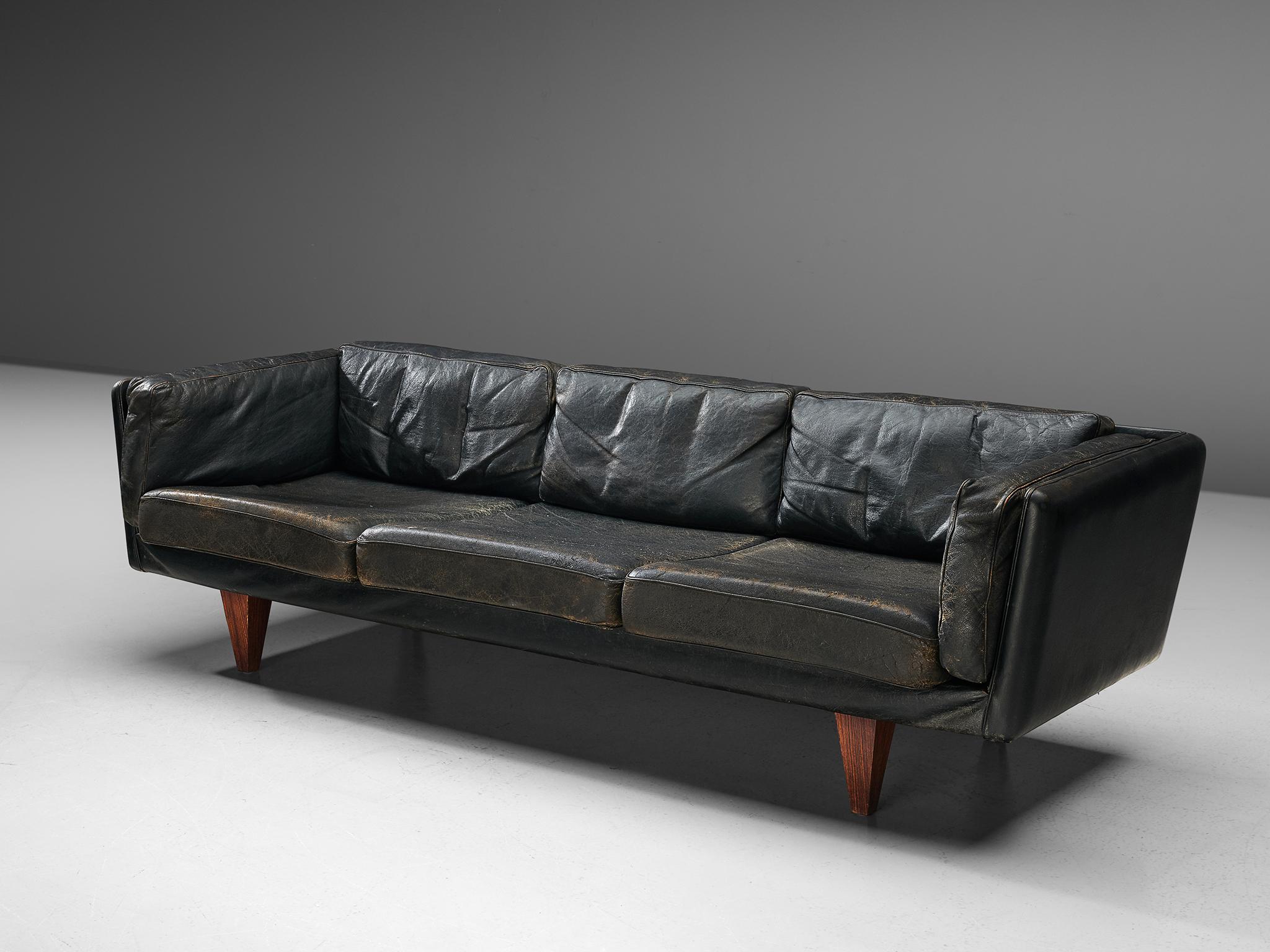 Mid-Century Modern Illum Wikkelsø 'V11' Sofa in Black Leather