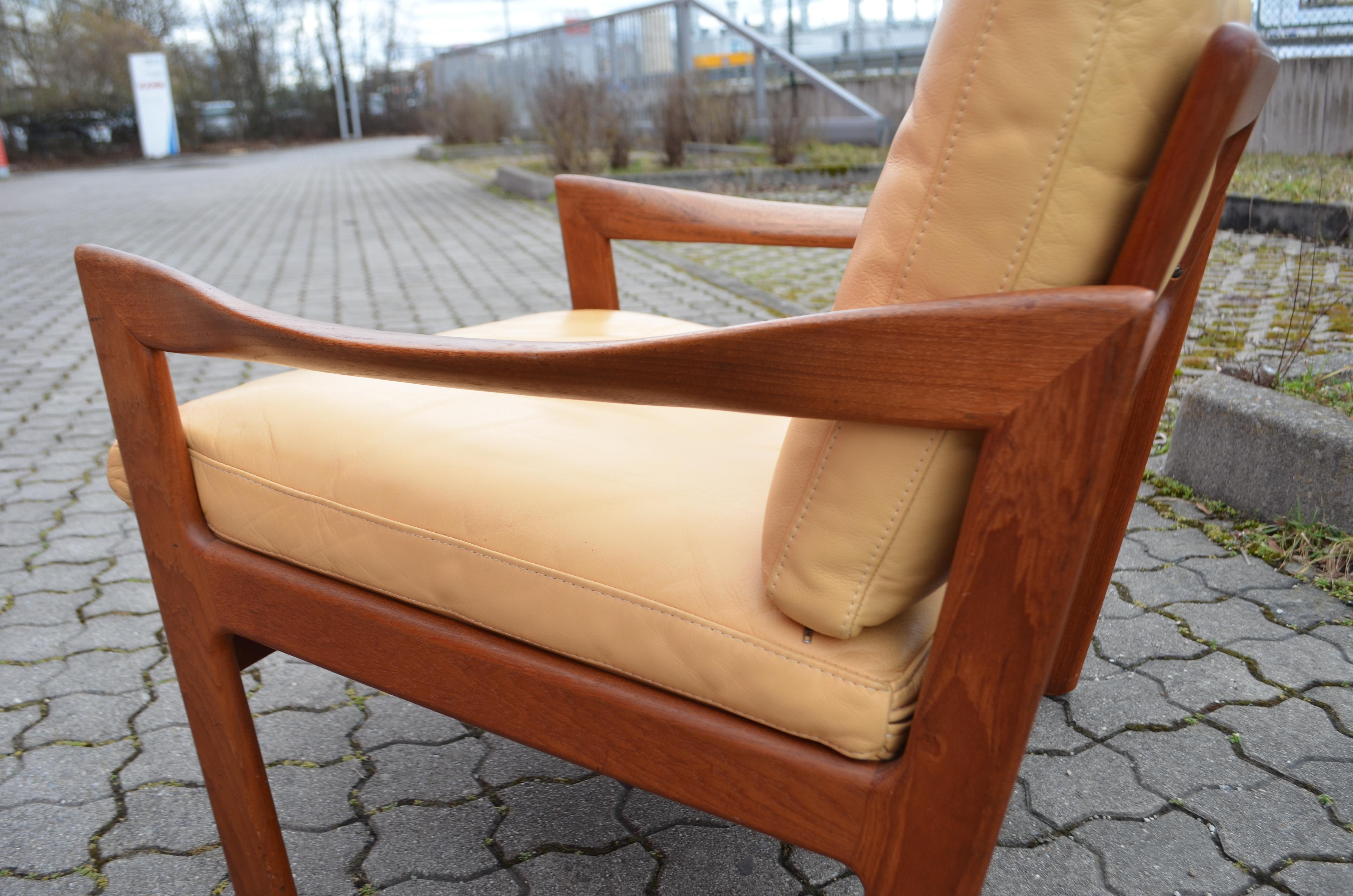 Illum Wikkelsø Wikkelsoe Leather Teak Armchair Chair Ocher Niels Eilersen  For Sale 9