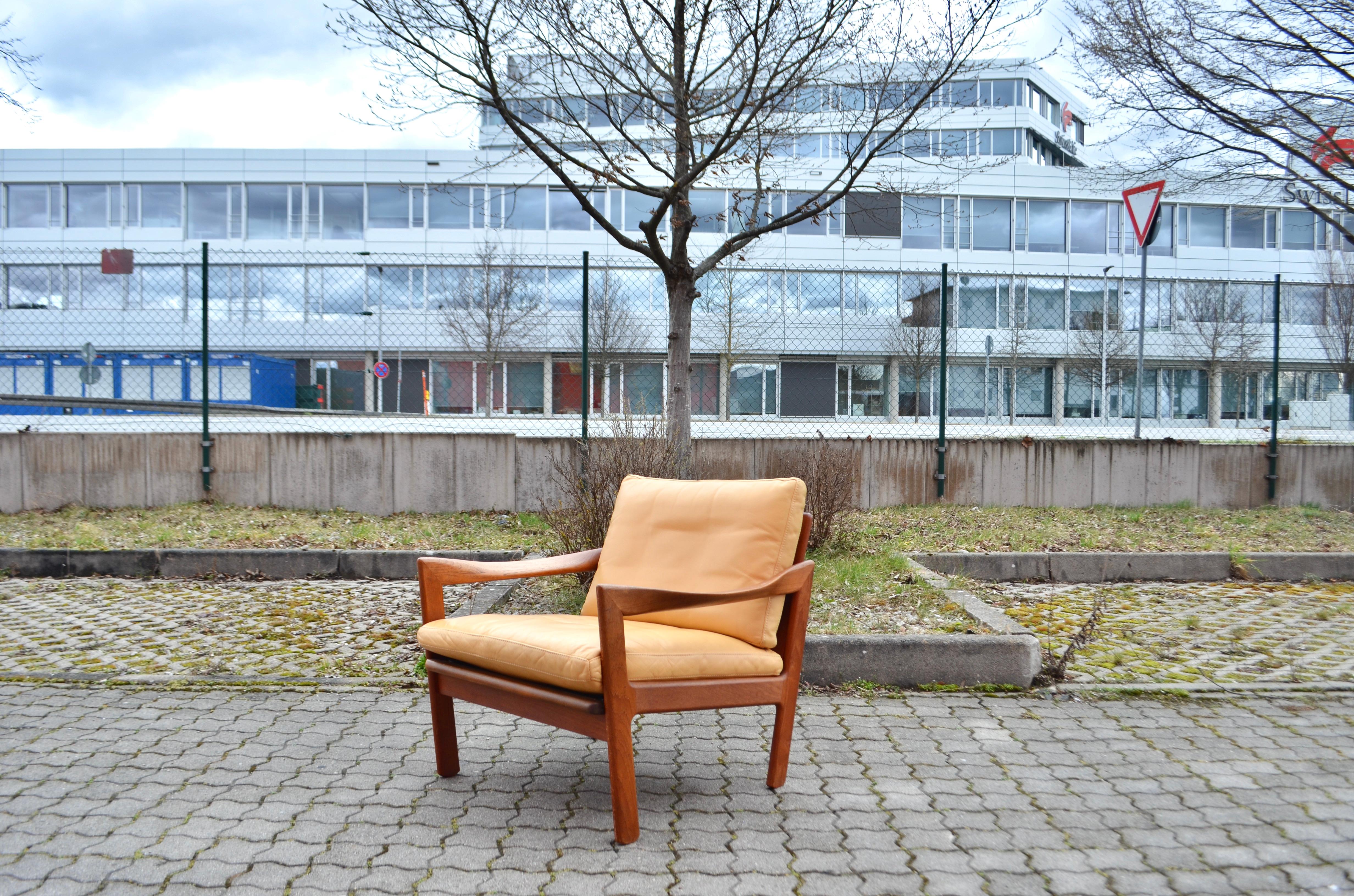 Illum Wikkelsø Wikkelsoe Leather Teak Armchair Chair Ocher Niels Eilersen  For Sale 10