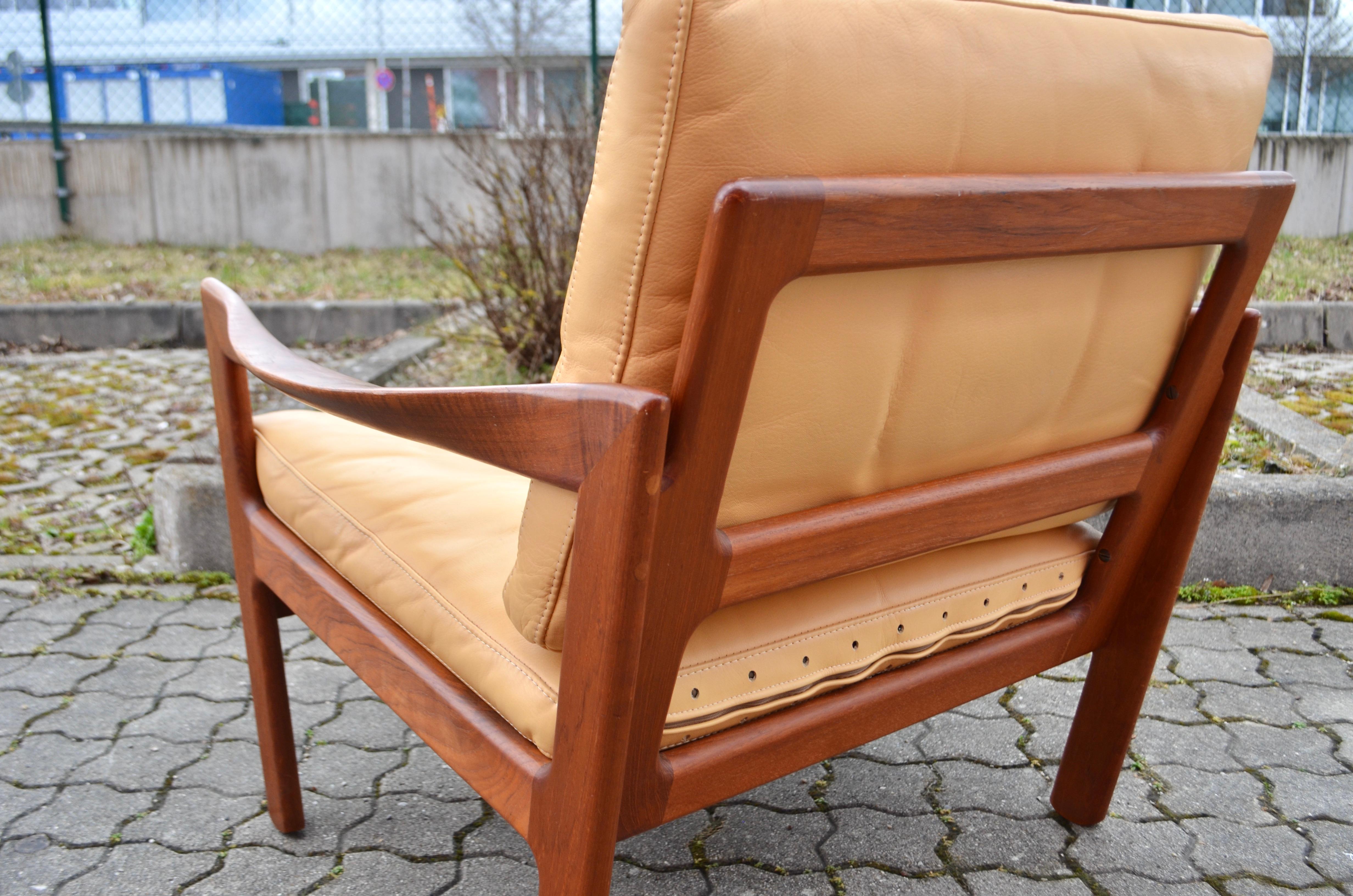 Illum Wikkelsø Wikkelsoe Leather Teak Armchair Chair Ocher Niels Eilersen  For Sale 12