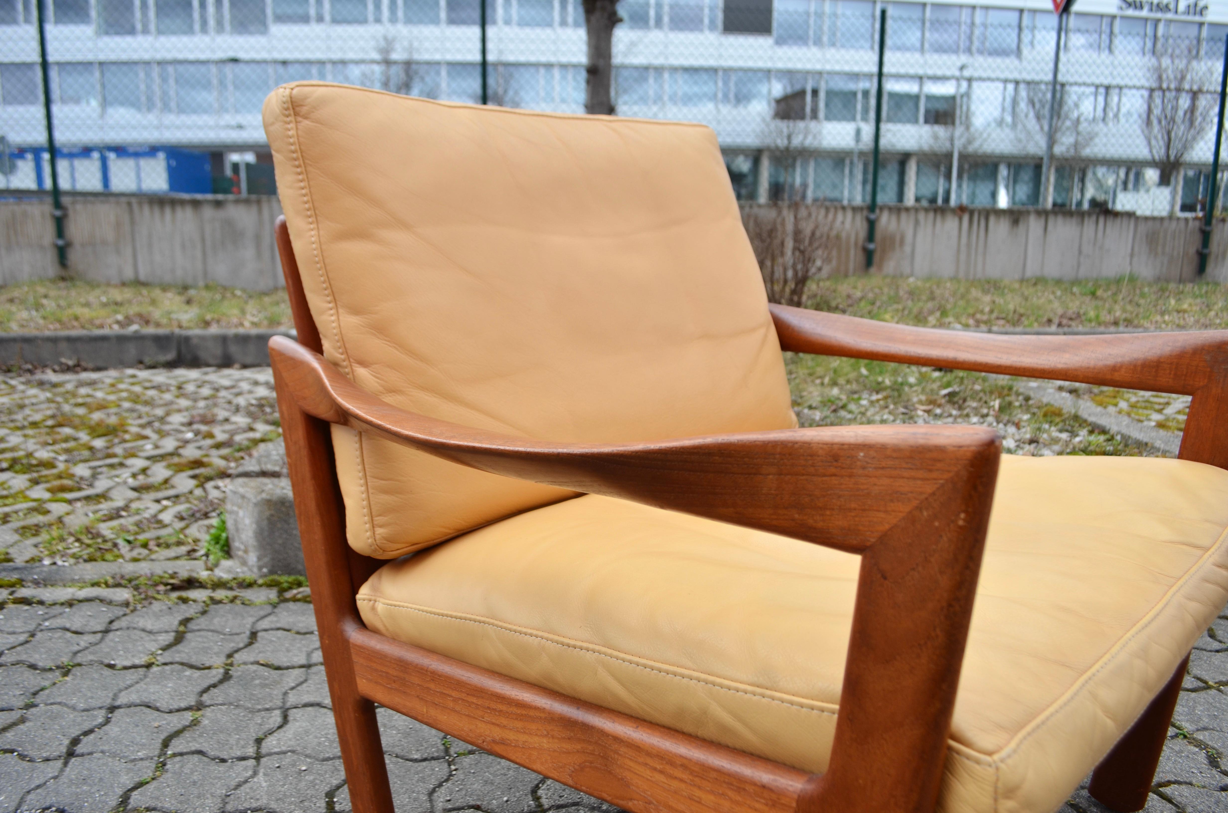 Illum Wikkelsø Wikkelsoe Leather Teak Armchair Chair Ocher Niels Eilersen  For Sale 13