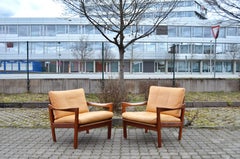 Illum Wikkelsø Wikkelsoe Leder Teak Sessel Stuhl Ocker Niels Eilersen
