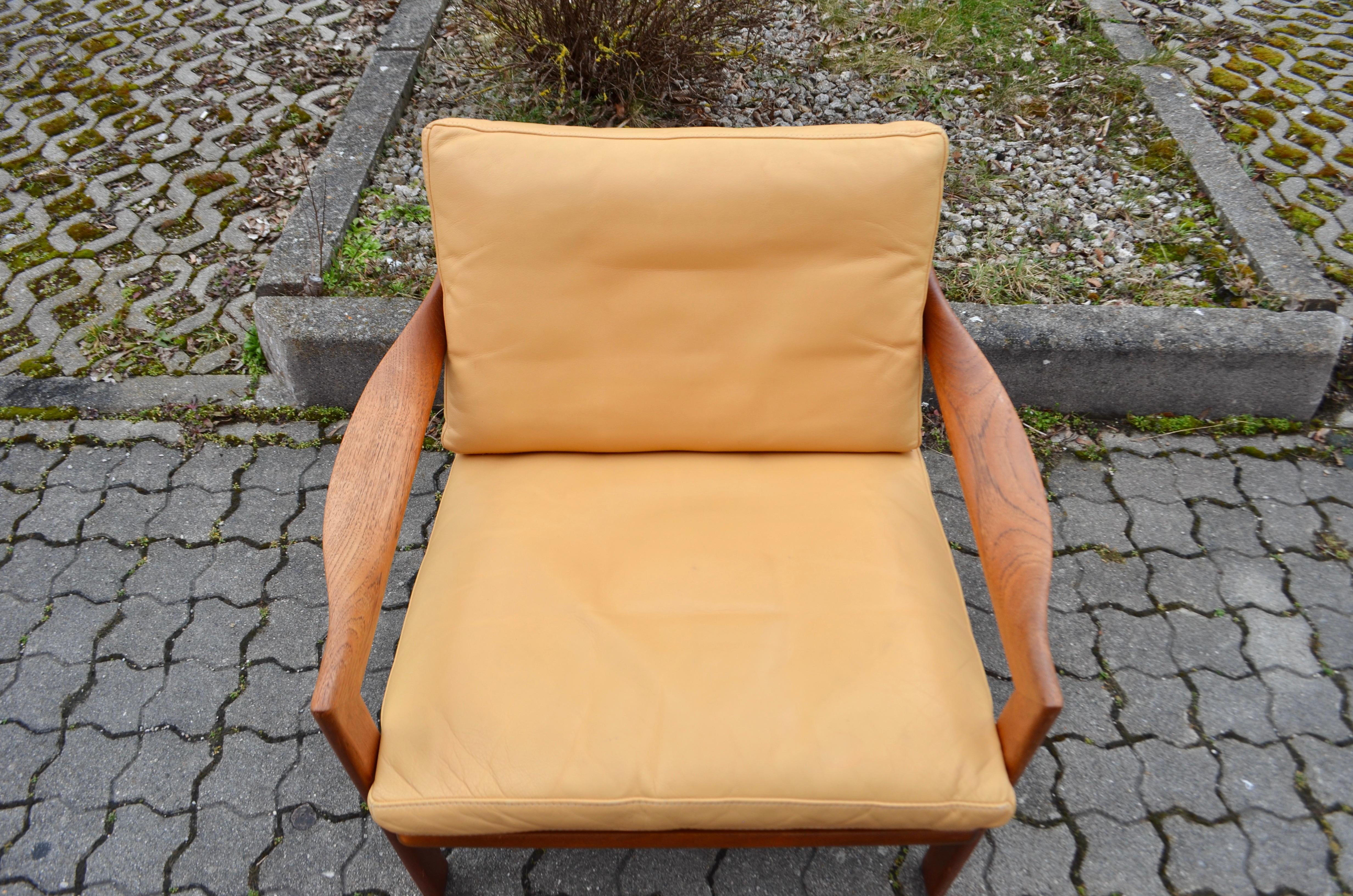 Illum Wikkelsø Wikkelsoe Leather Teak Armchair Chair Ocher Niels Eilersen  For Sale 1