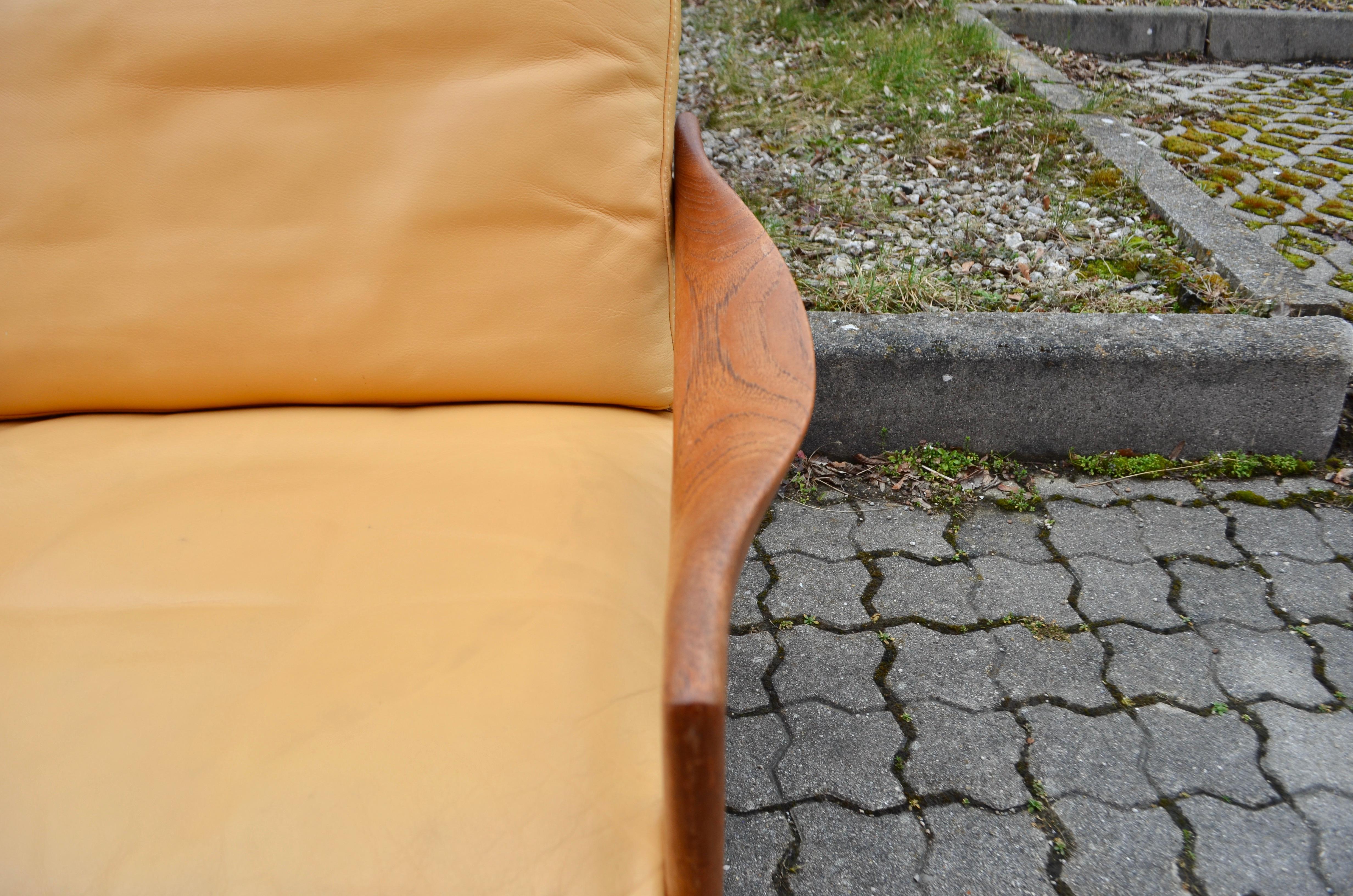 Illum Wikkelsø Wikkelsoe Leather Teak Armchair Chair Ocher Niels Eilersen  For Sale 3