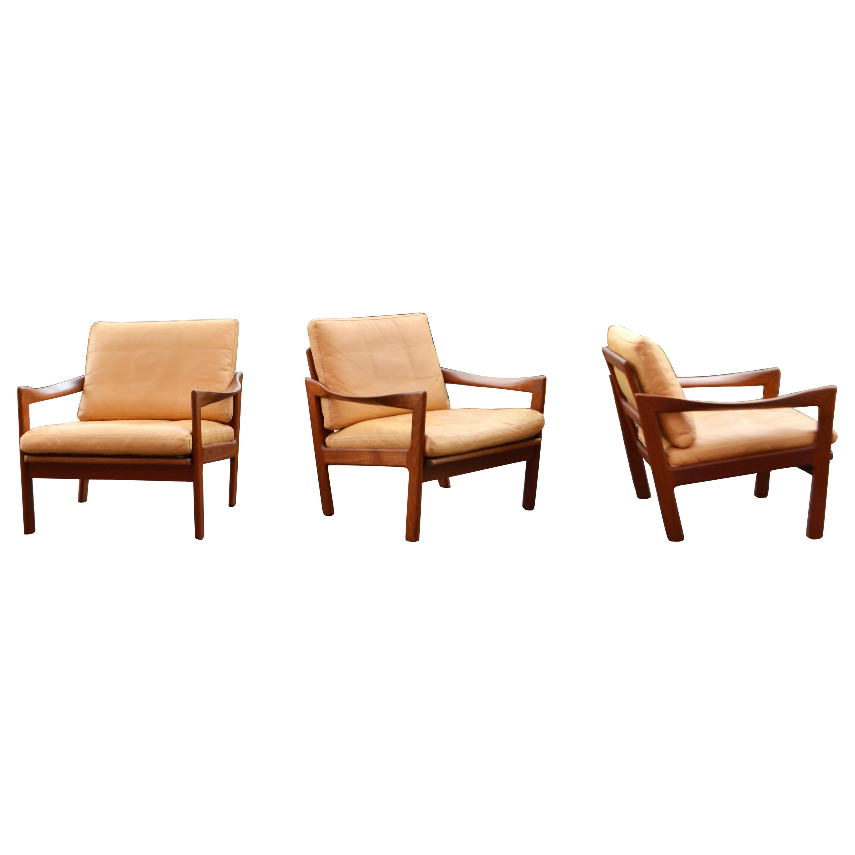 Illum Wikkelsø Wikkelsoe Poltrona in pelle di teak Sedia Ocra Niels Eilersen