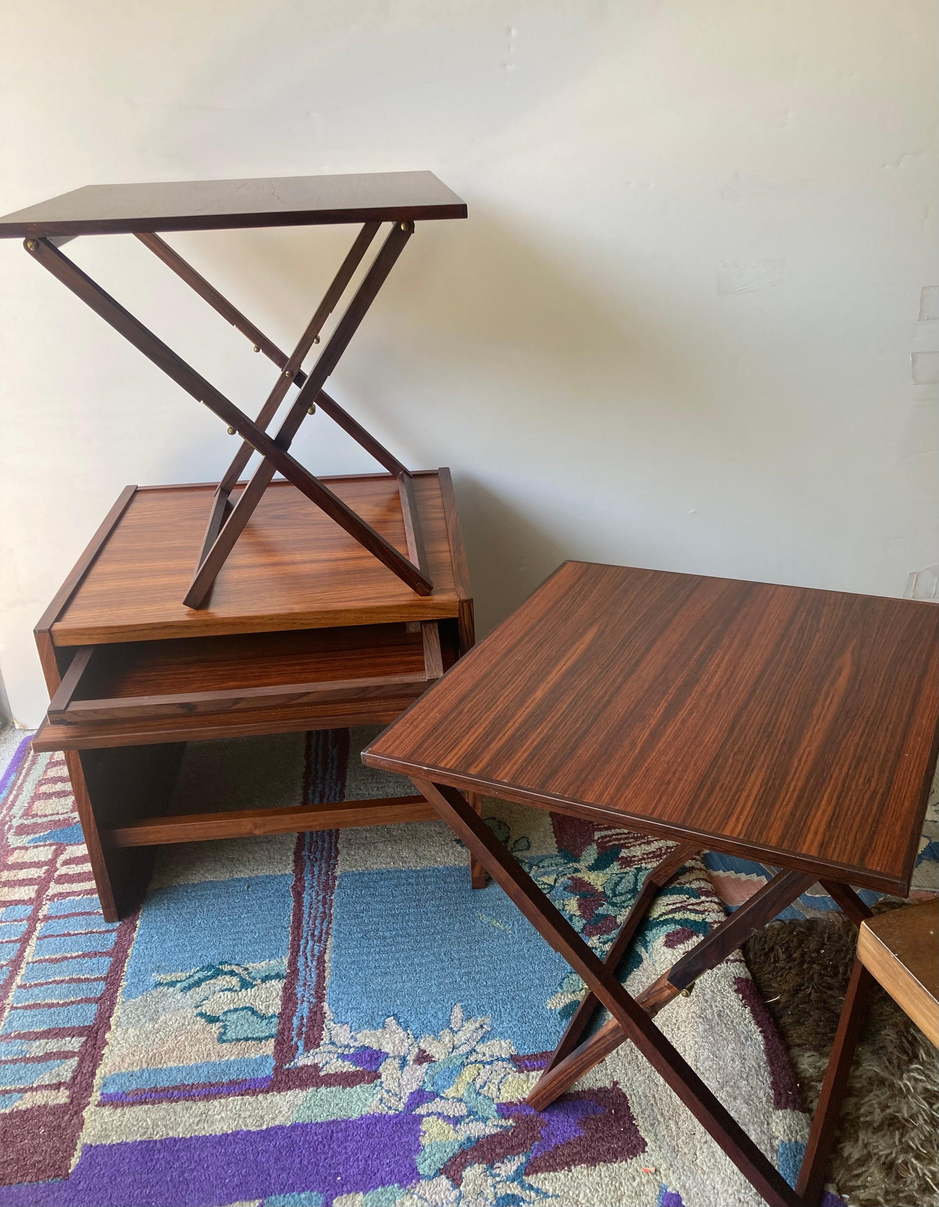 Illum Wikkelso attb rosewood nesting folding campaign tables Denmark . For Sale 2