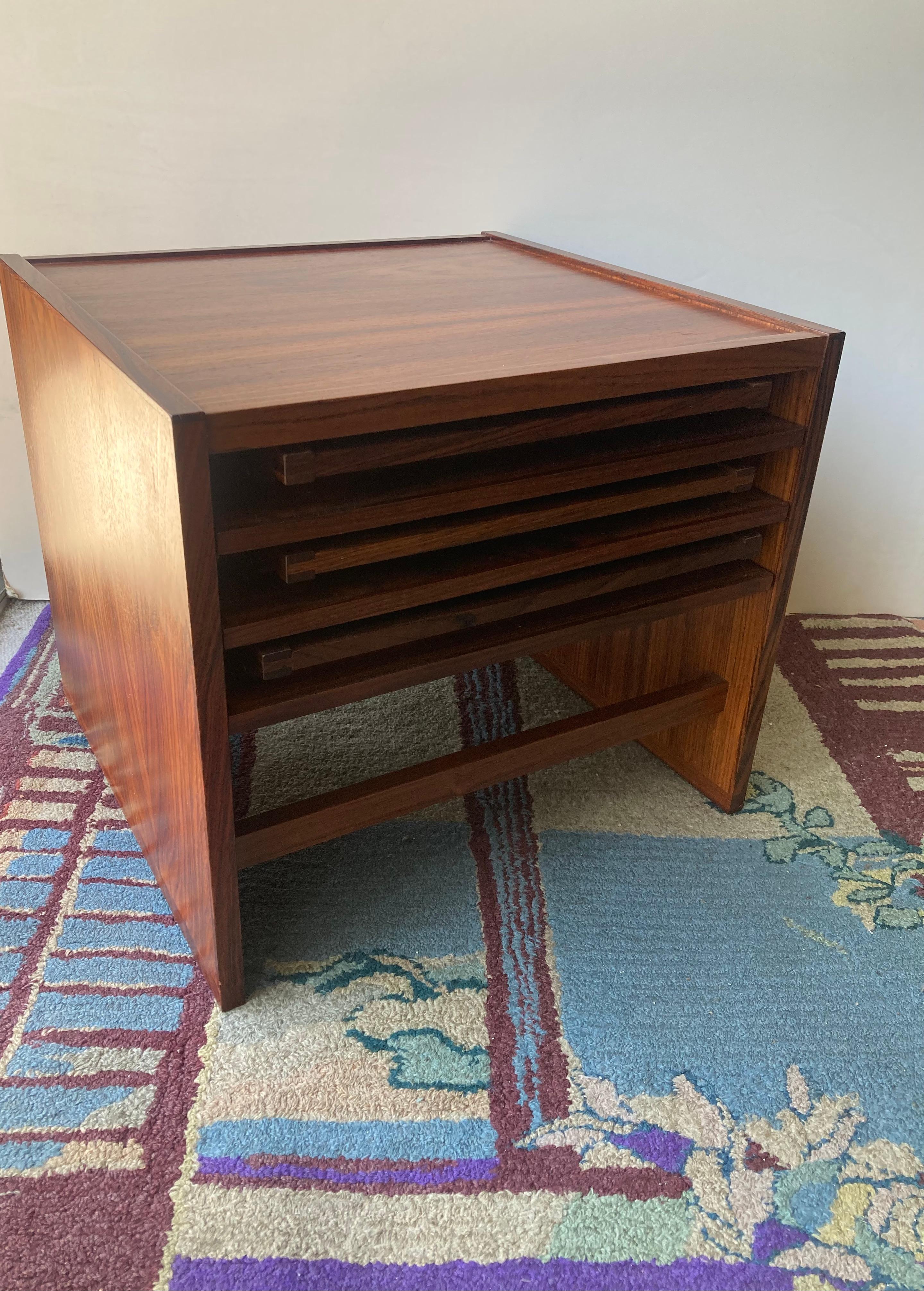 Modern Illum Wikkelso attb rosewood nesting folding campaign tables Denmark . For Sale