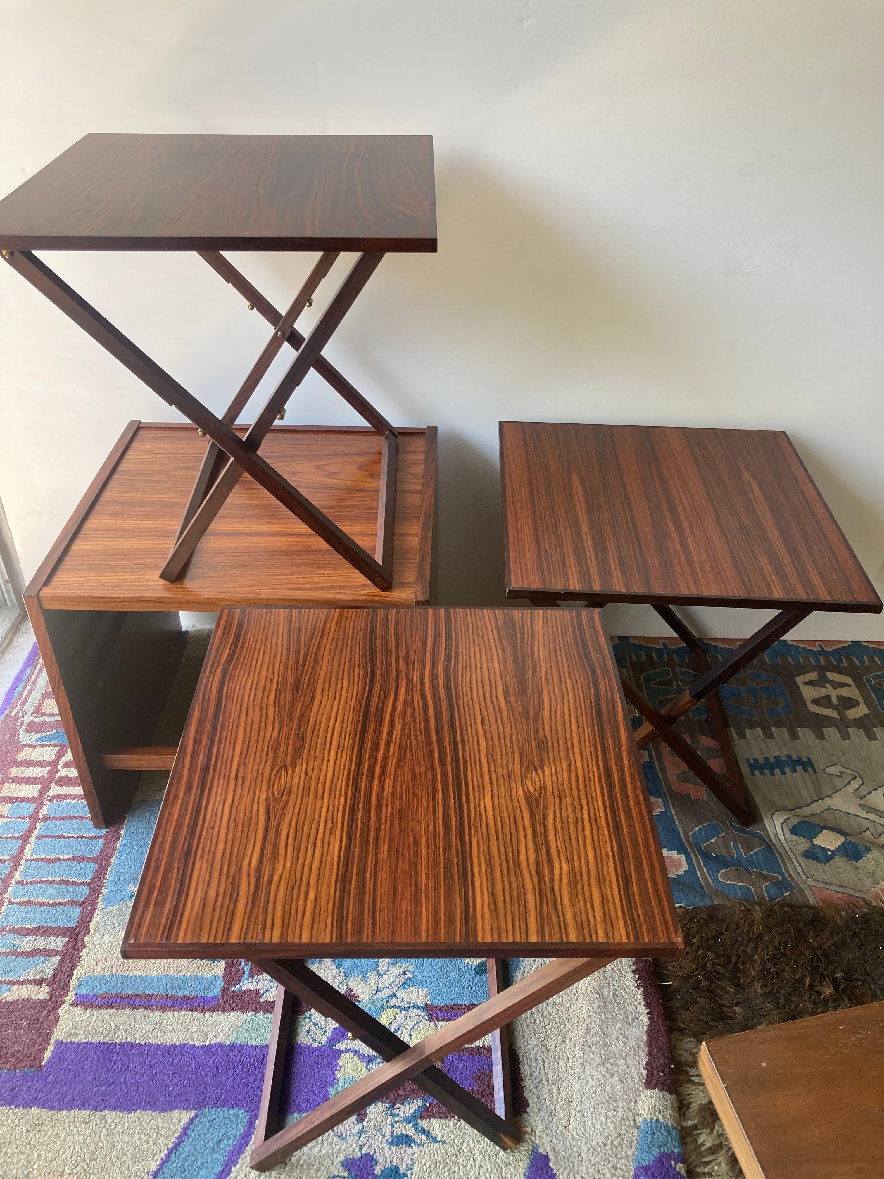 Woodwork Illum Wikkelso attb rosewood nesting folding campaign tables Denmark . For Sale