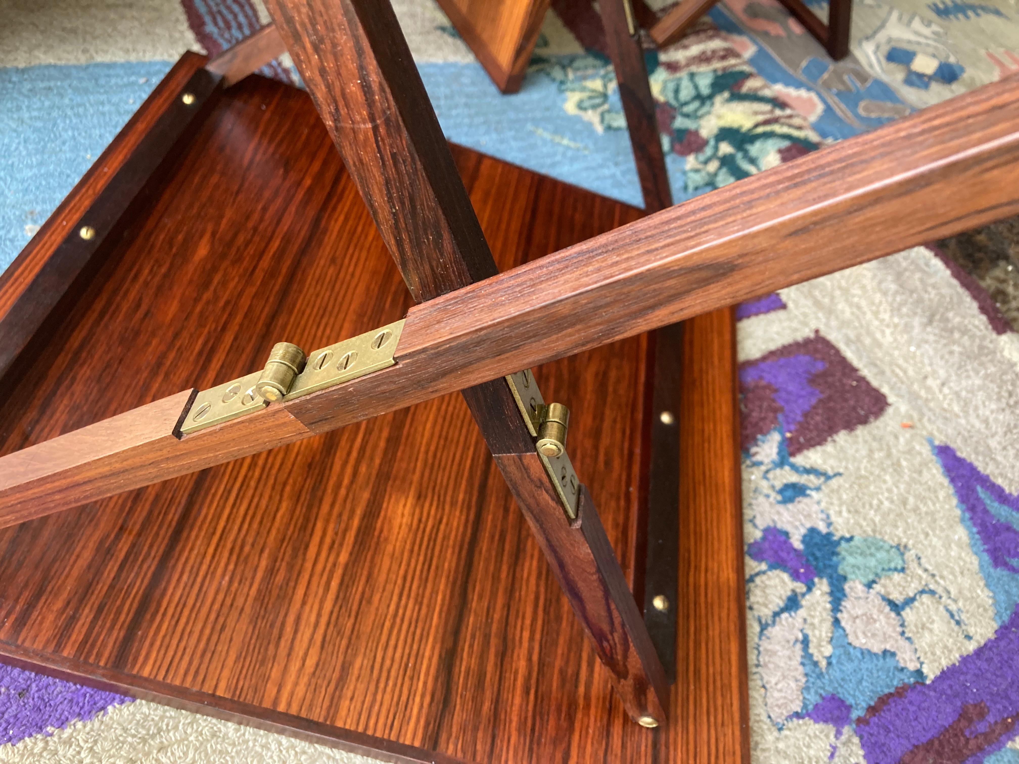 Illum Wikkelso attb rosewood nesting folding campaign tables Denmark . In Good Condition For Sale In Los Angeles, CA