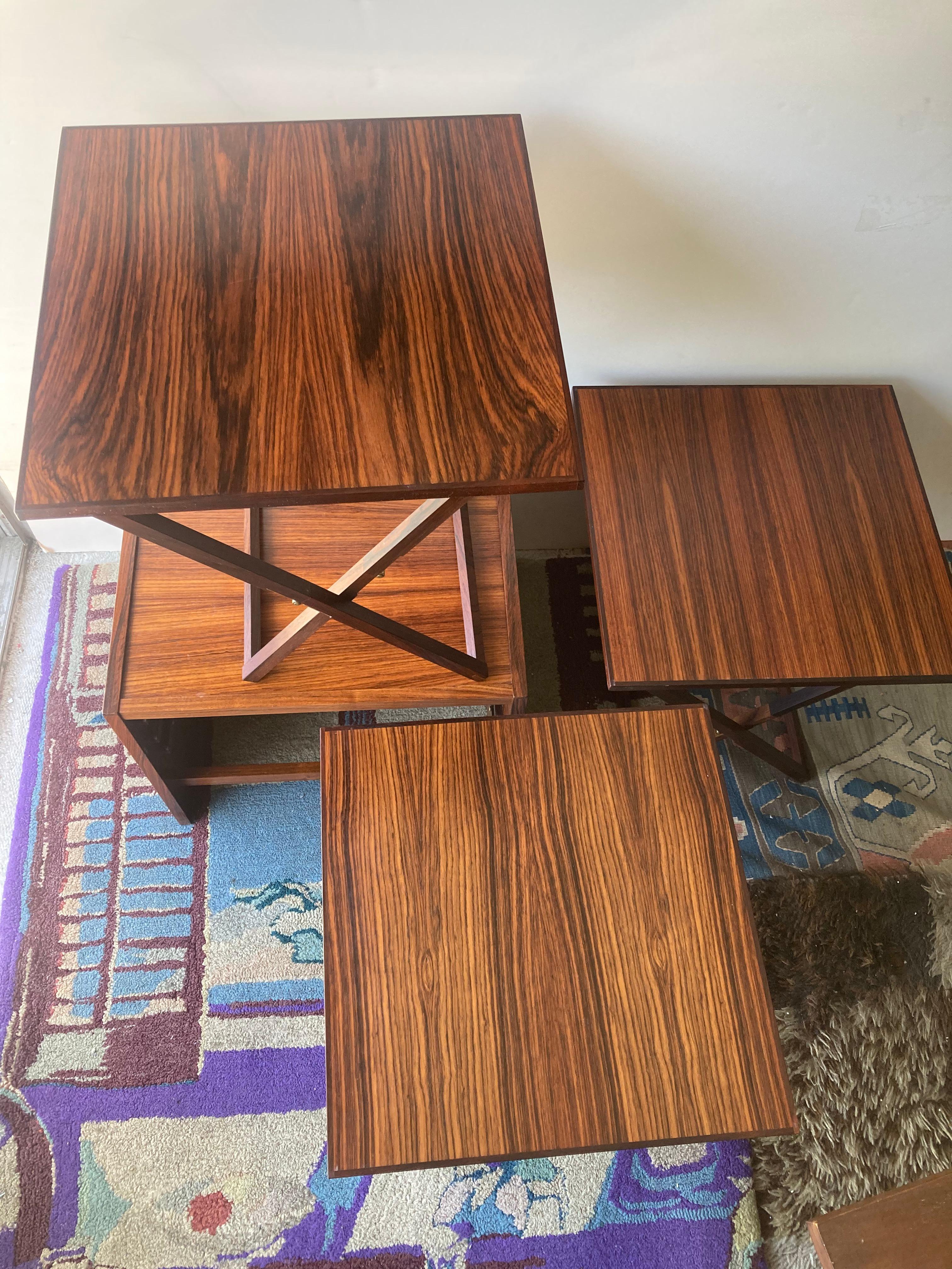 Illum Wikkelso attb rosewood nesting folding campaign tables Denmark . For Sale 1