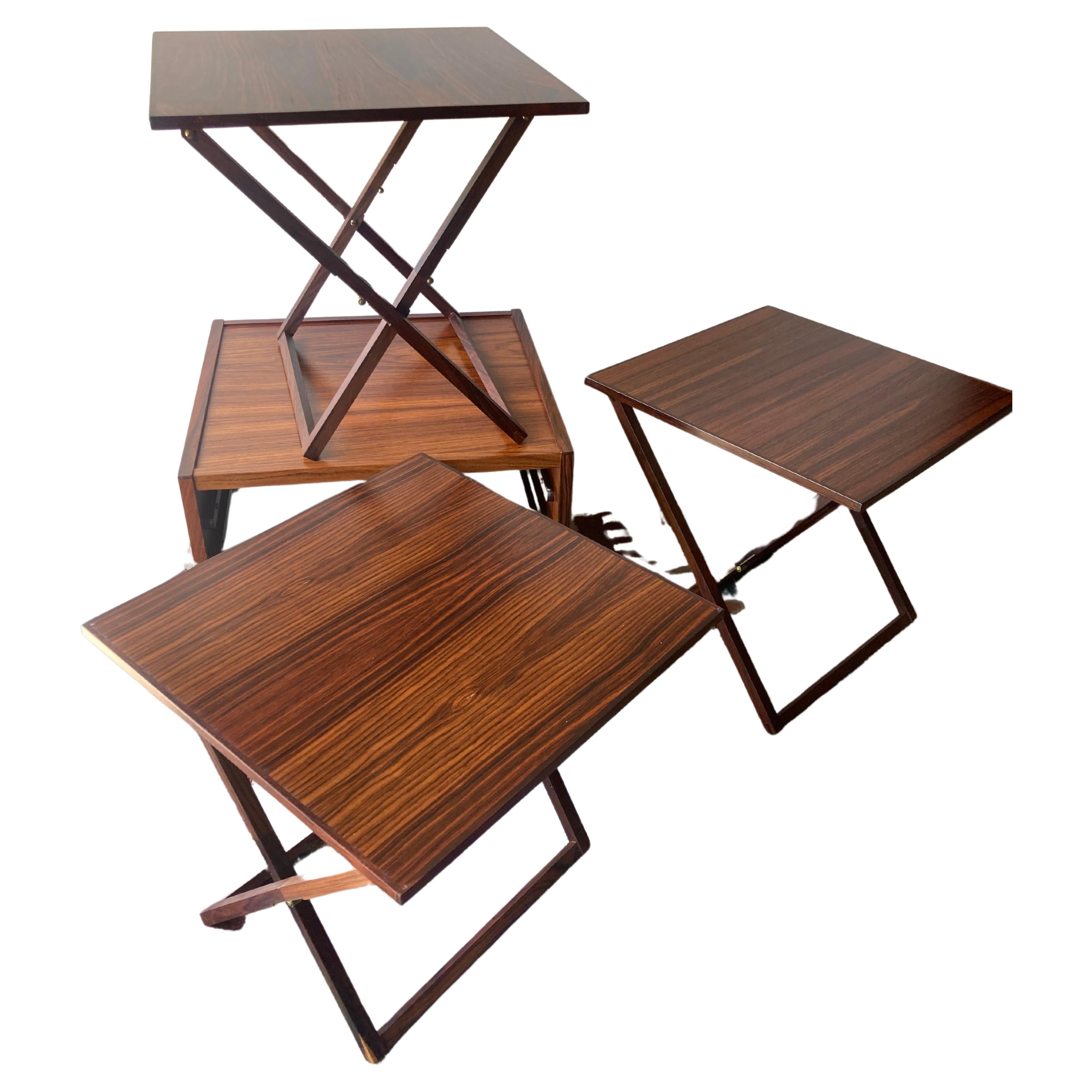 Illum Wikkelso attb rosewood nesting folding campaign tables Denmark . For Sale