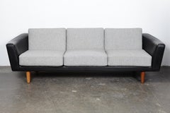 Illum Wikkelso Black Leather and Grey Wool Cushion Three-Seat Sofa, Denmark