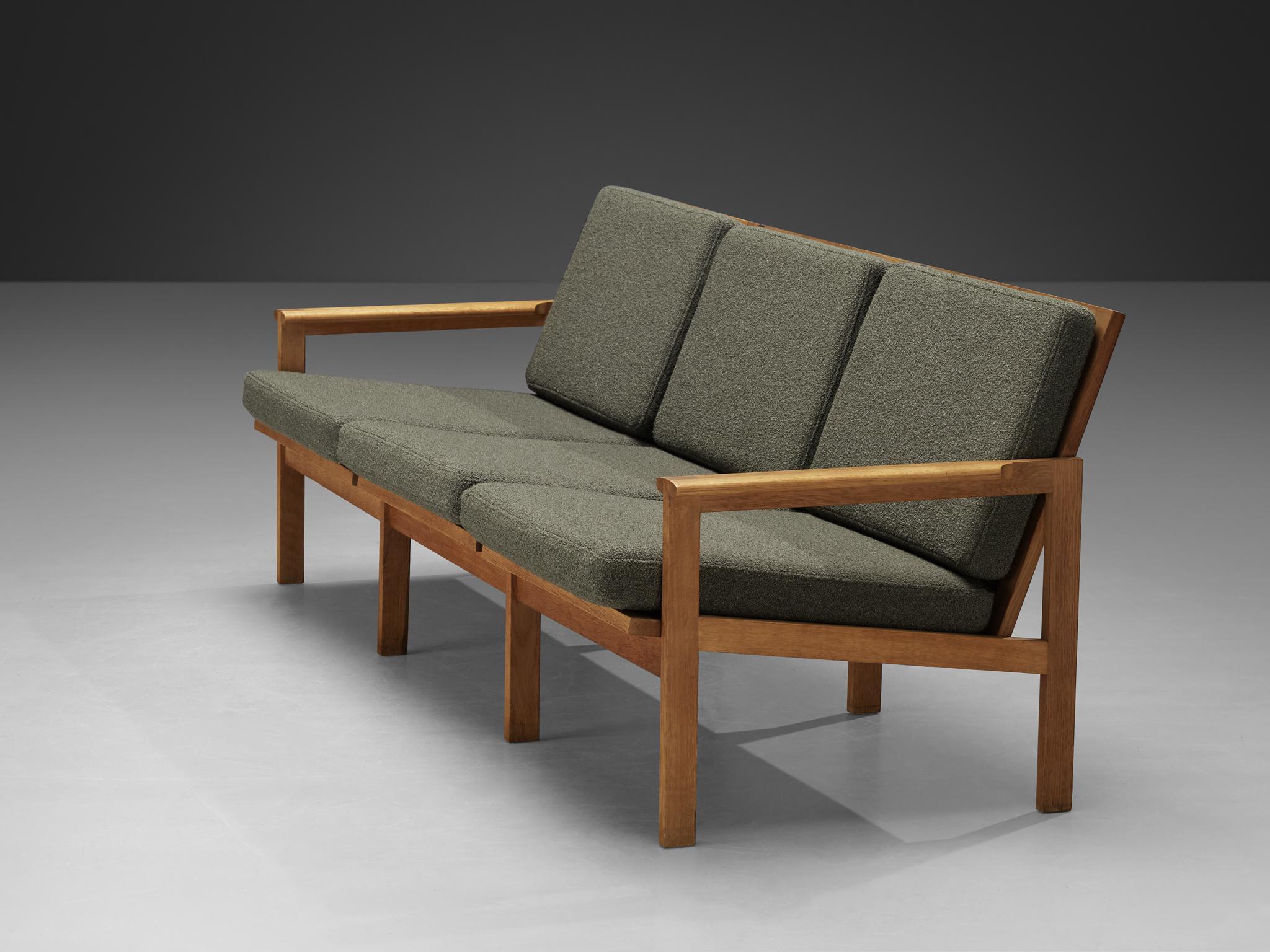 Scandinavian Modern Illum Wikkelso 'Capella' Three Seat Sofa in Oak and Forest Green Cushions