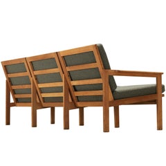 Vintage Illum Wikkelso 'Capella' Three Seat Sofa in Oak and Forest Green Cushions