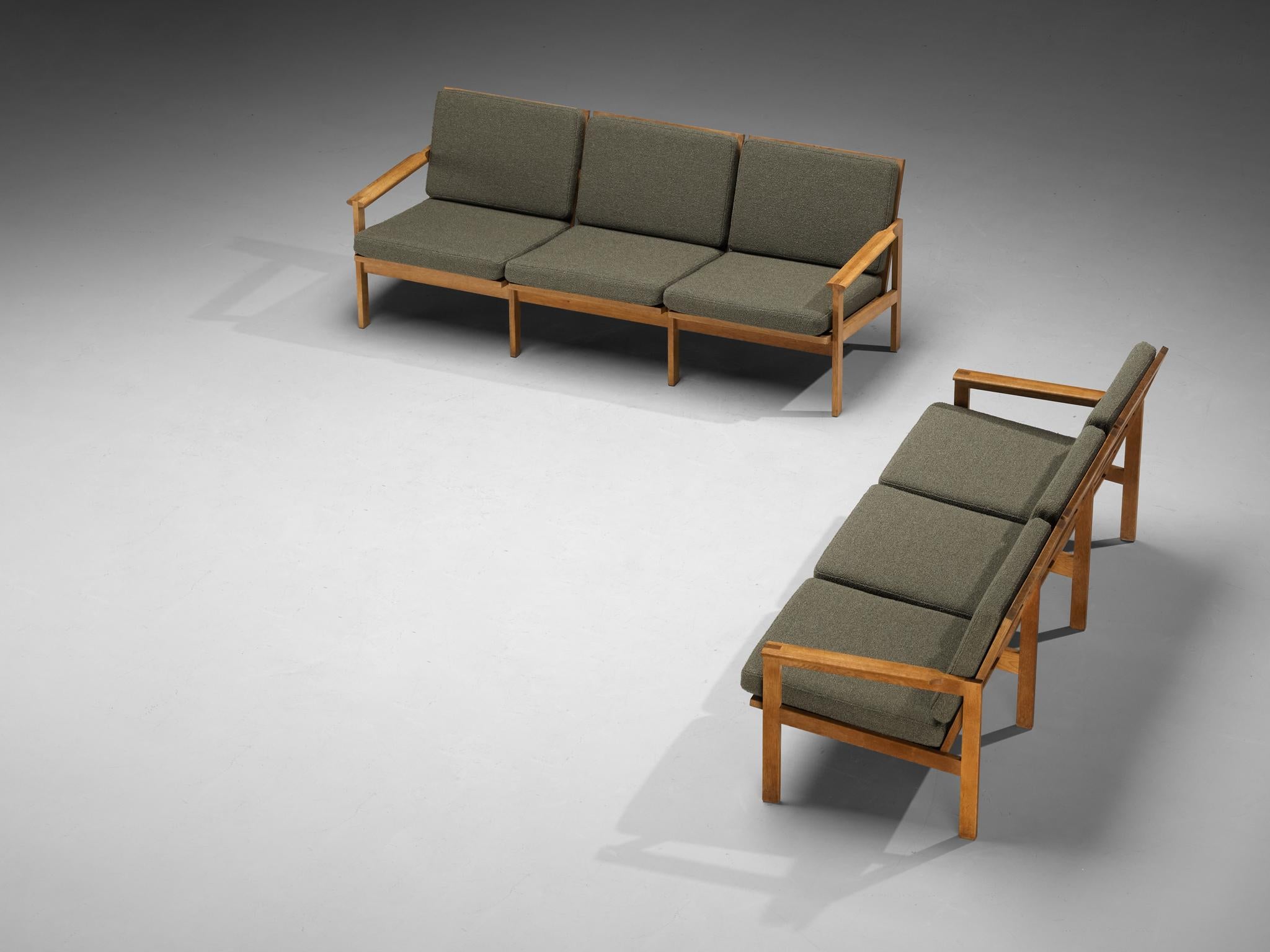 Fabric Illum Wikkelso 'Capella' Three Seat Sofas in Oak & Forest Green Cushions