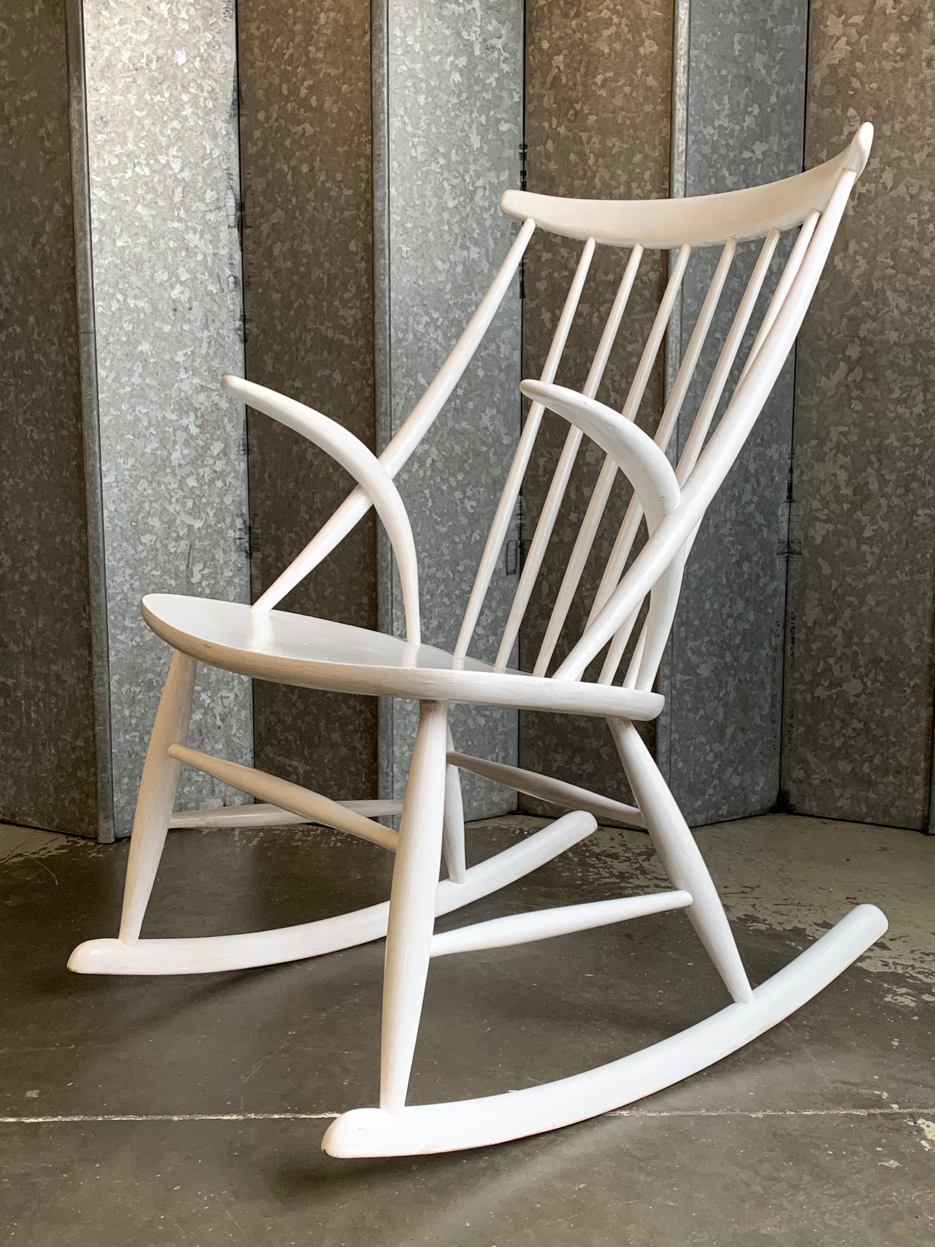 Oak Illum Wikkelso Danish Gyngestol Rocking Chair in White For Sale