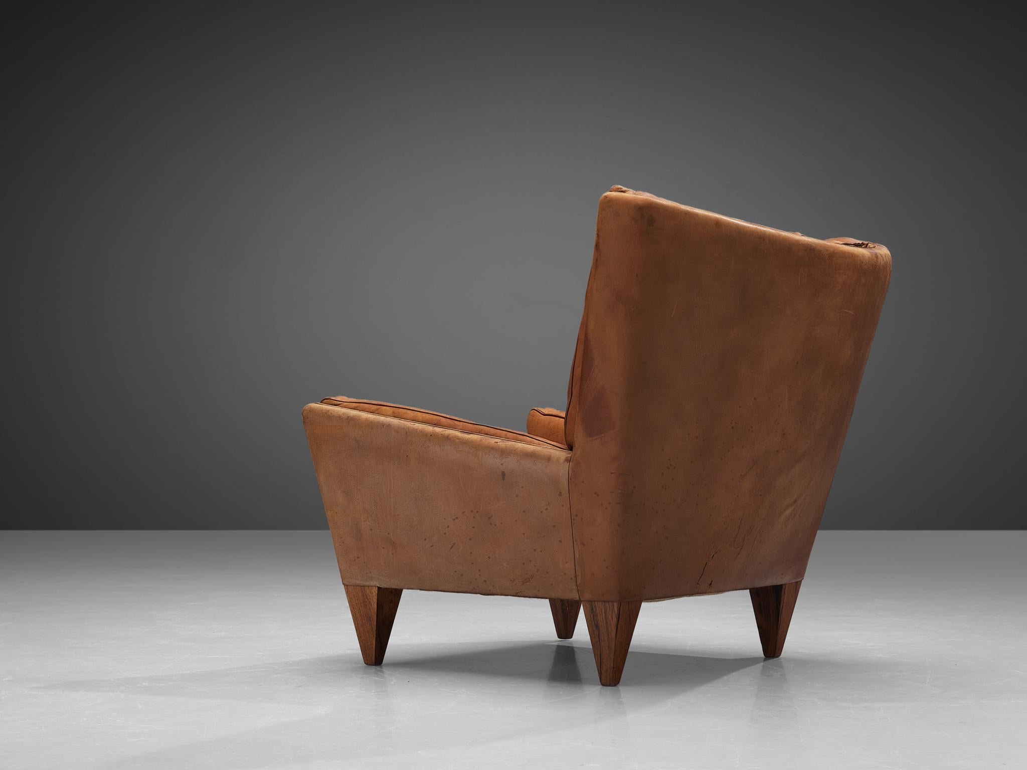 Scandinavian Modern Illum Wikkelso for Holger Christiansen ‘V11’ Lounge Chair in Cognac Leather