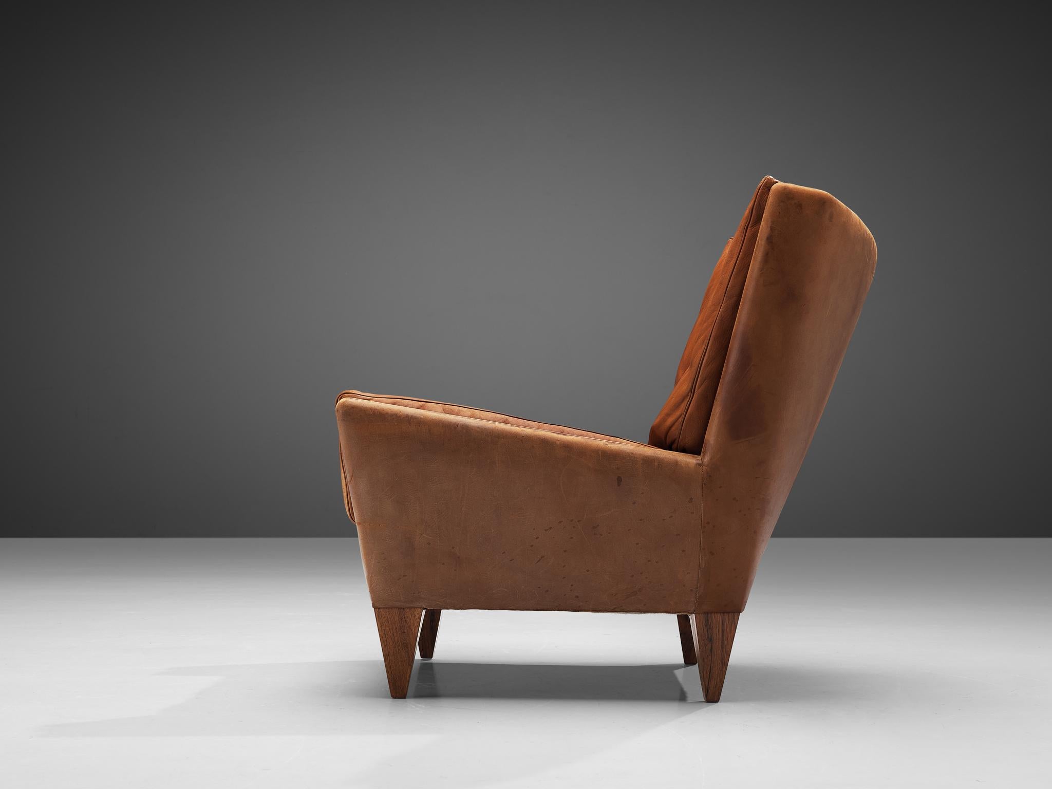 Illum Wikkelso for Holger Christiansen ‘V11’ Lounge Chair in Cognac Leather In Good Condition In Waalwijk, NL