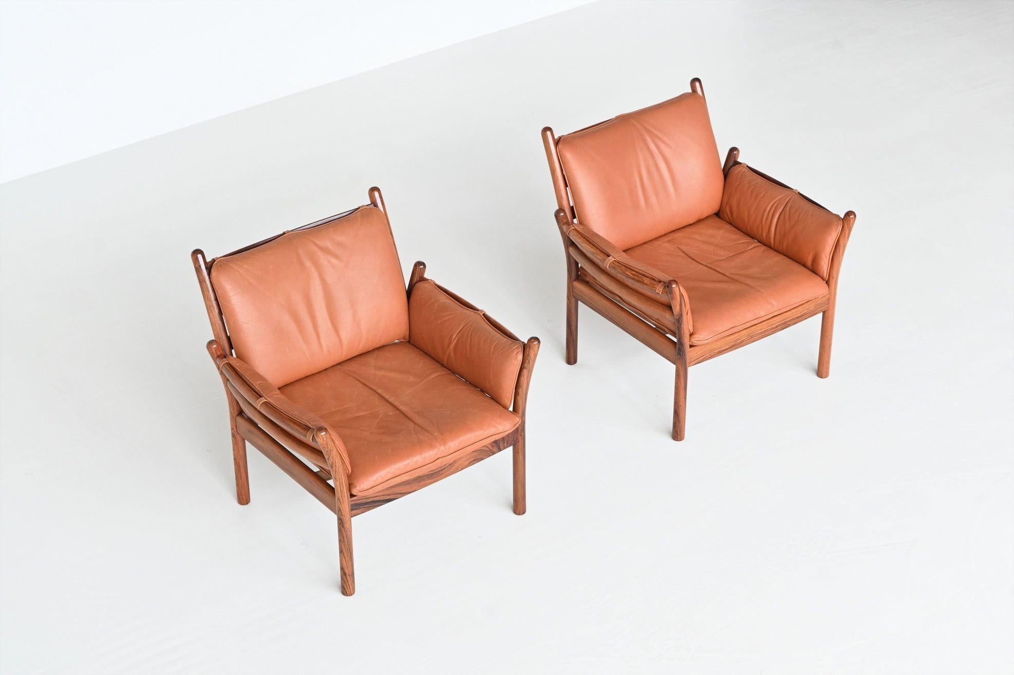 Leather Illum Wikkelso Genius lounge chairs CFC Silkeborg Denmark, 1960 For Sale