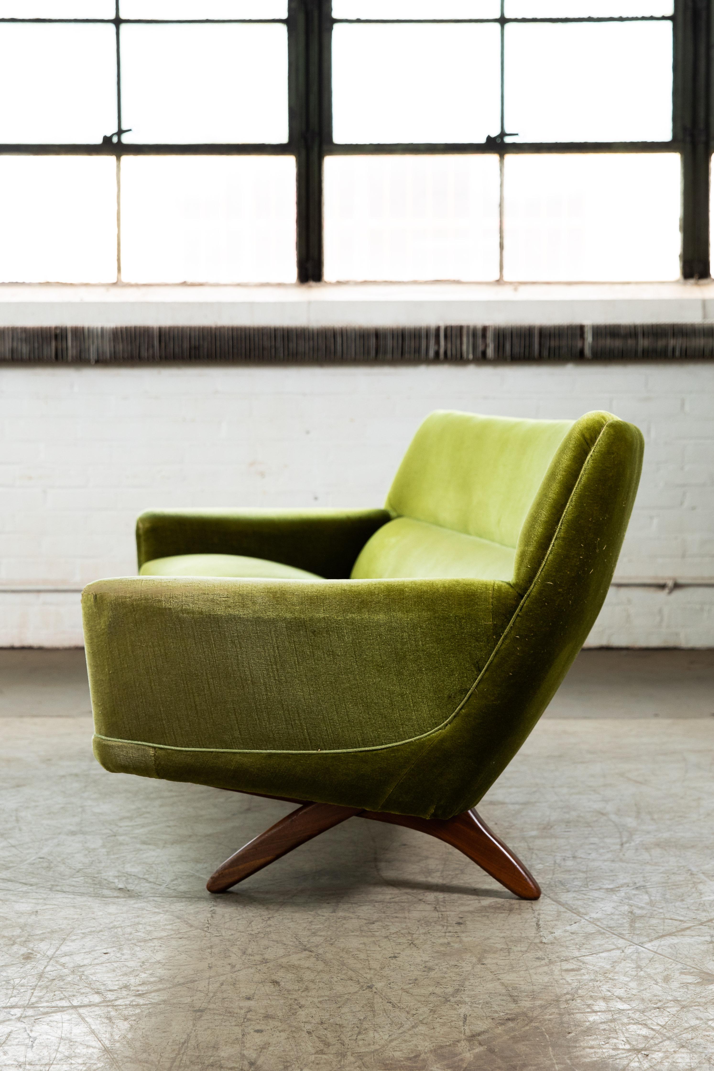 Mid-Century Modern Illum Wikkelso Large Danish Banana Sofa with Scissor Legs in Teak, 1960's