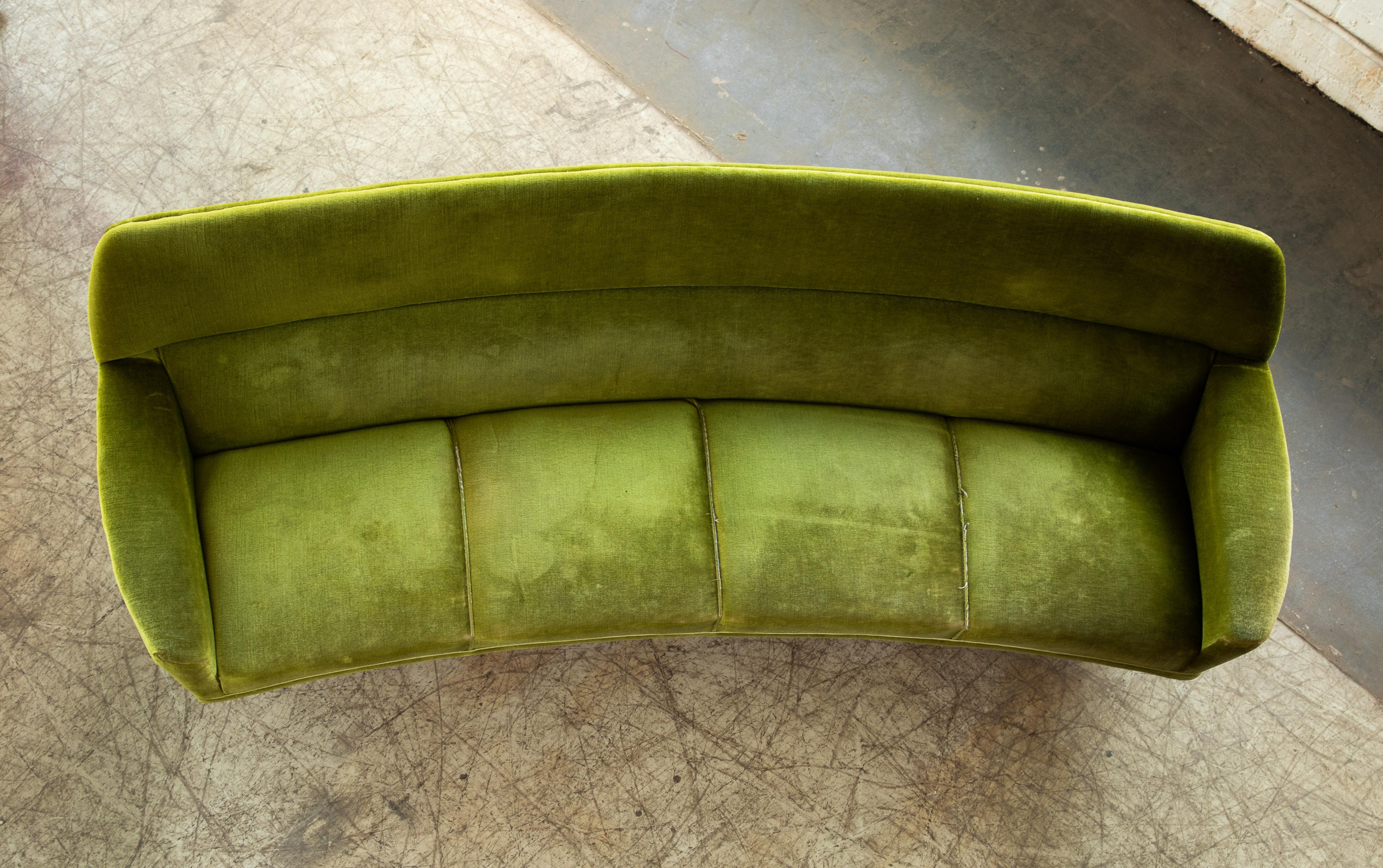 Illum Wikkelso Large Danish Banana Sofa with Scissor Legs in Teak, 1960's 2