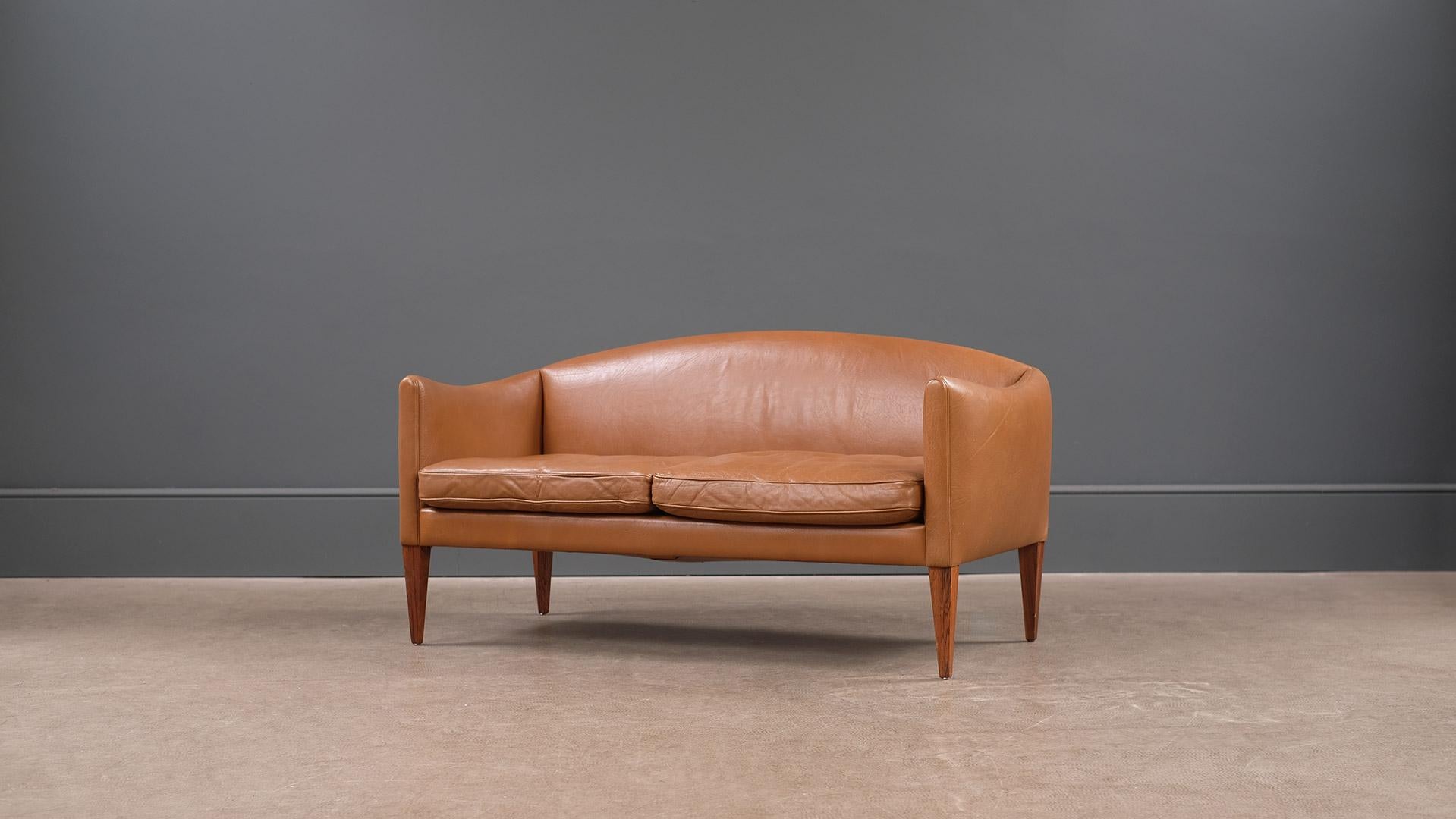 Scandinavian Modern Illum Wikkelso Leather Loveseat Sofa