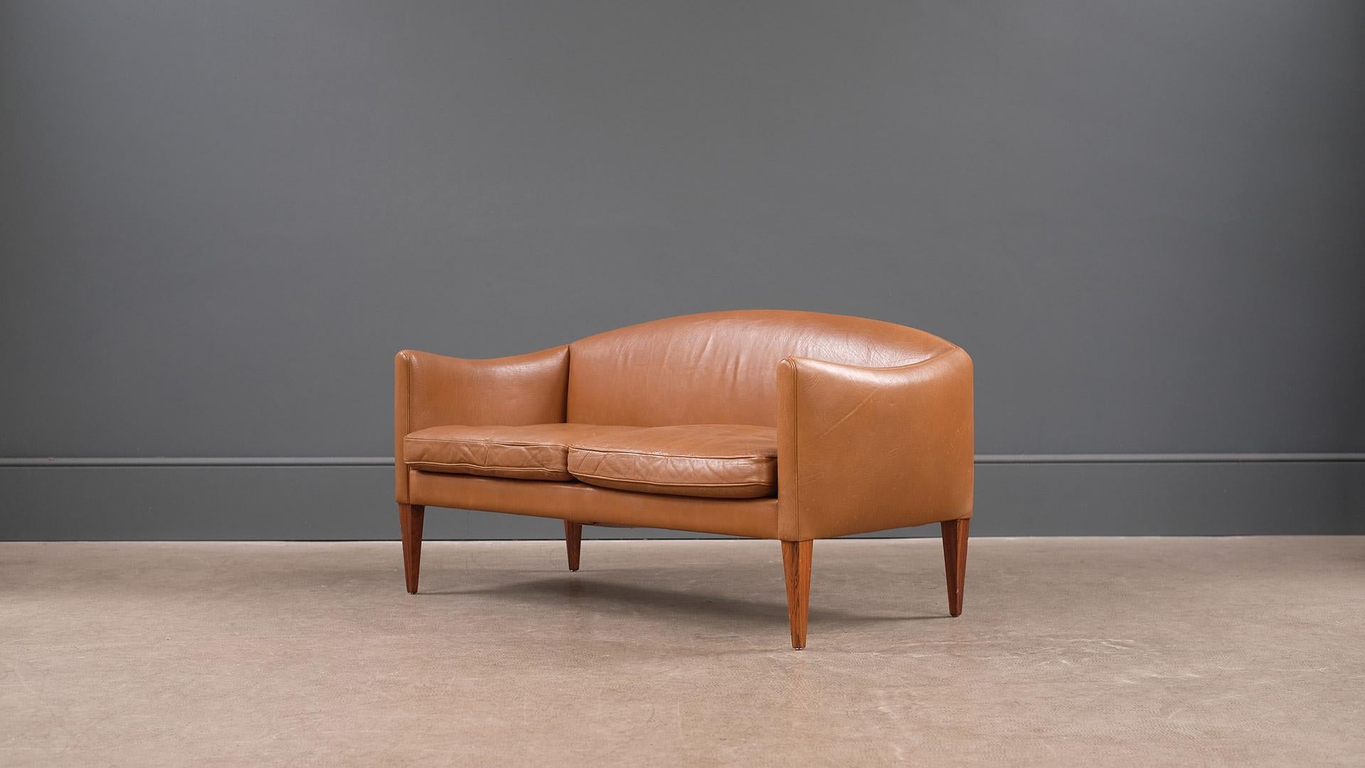 Danish Illum Wikkelso Leather Loveseat Sofa