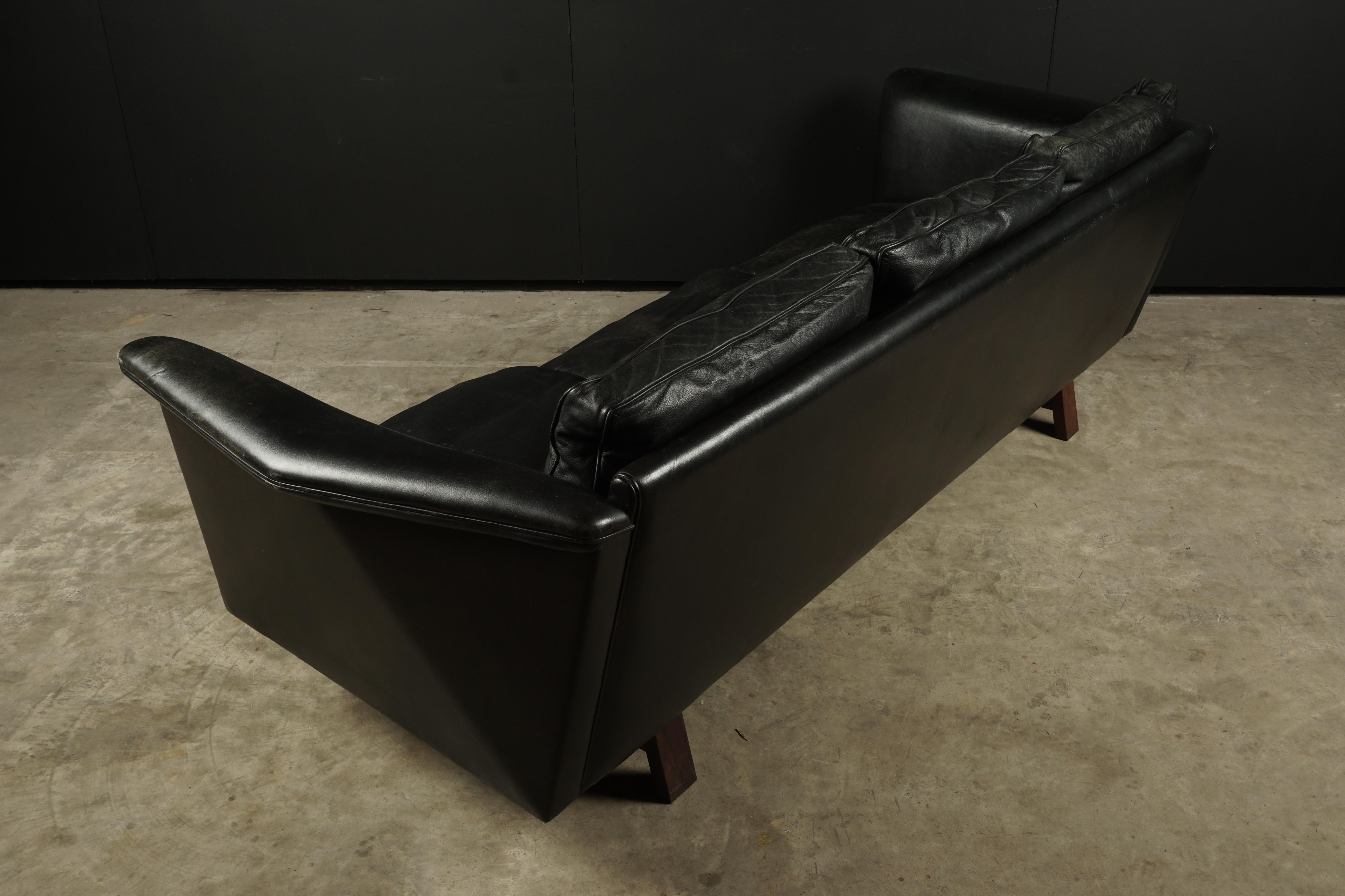 Late 20th Century Vintage Illum Wikkelso Leather Sofa, Denmark, circa 1970