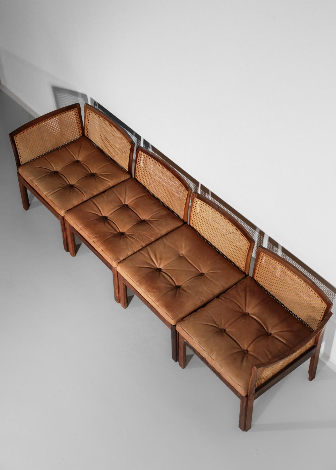 Mid-Century Modern Illum Wikkelso Leather Sofa in Rosewood and Woven Rattan Cane For Sale