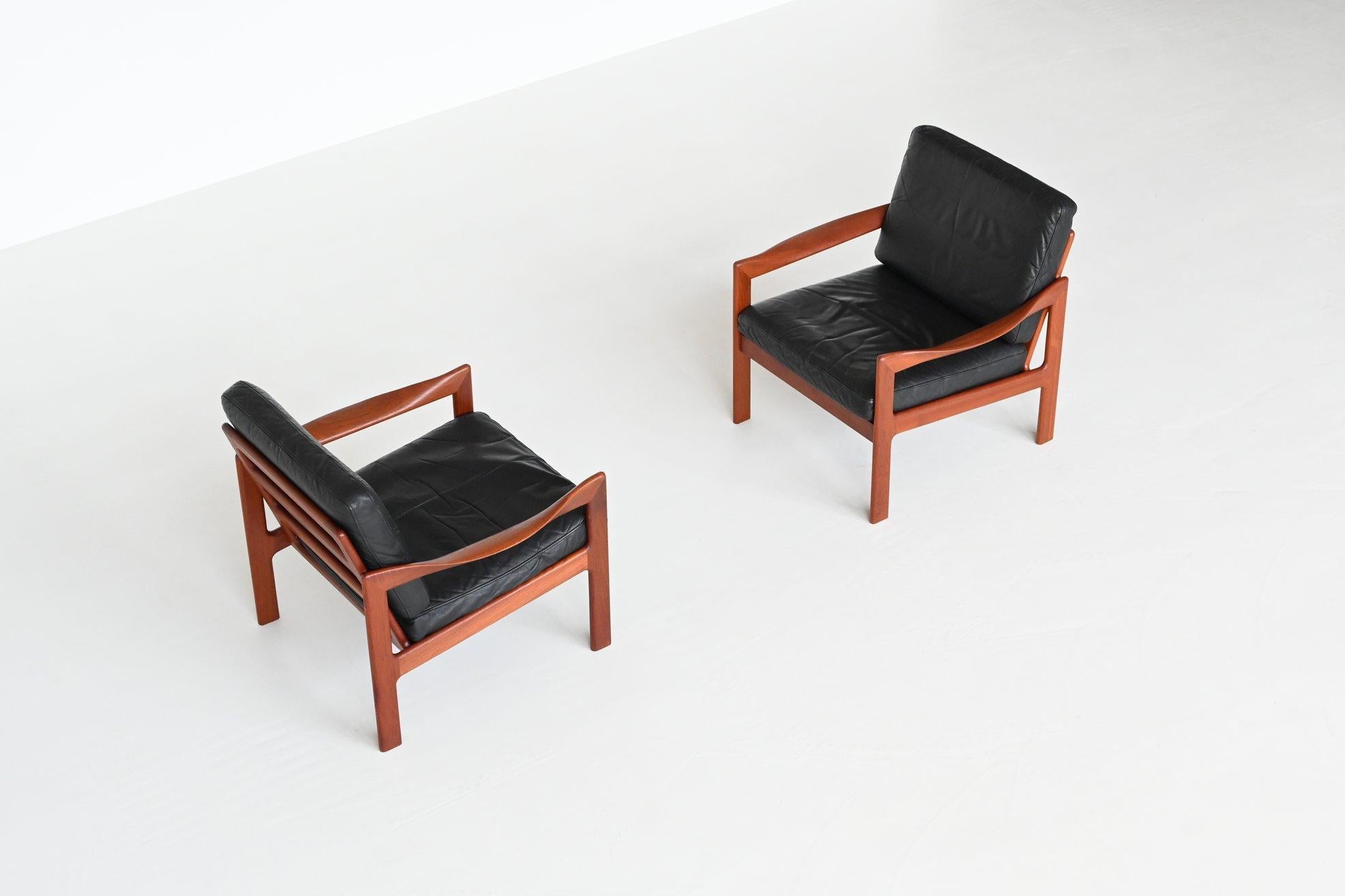 Leather Illum Wikkelso lounge chairs Niels Eilersen Denmark 1962