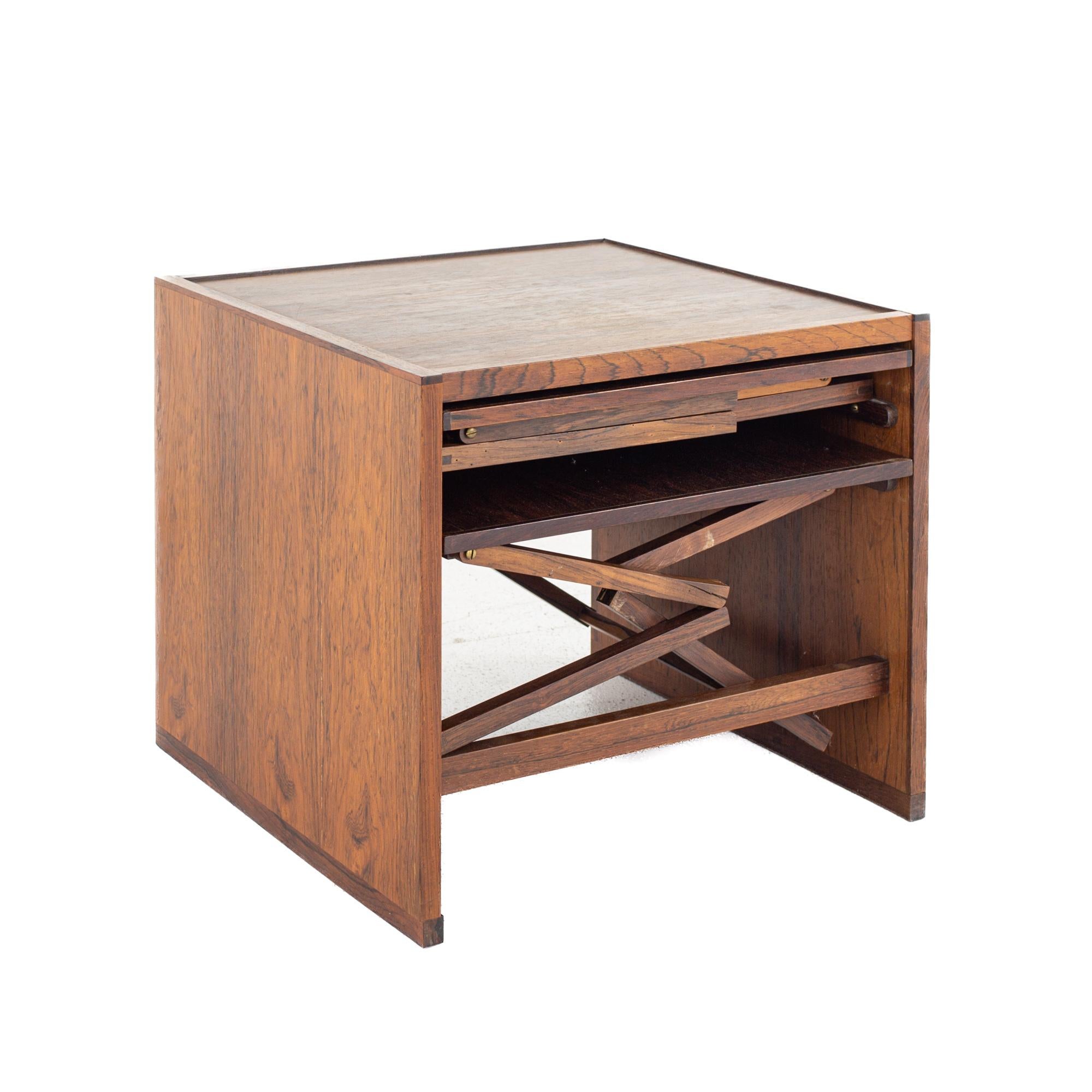 Danish Illum Wikkelso Mid Century Rosewood Folding Snack Table Set For Sale