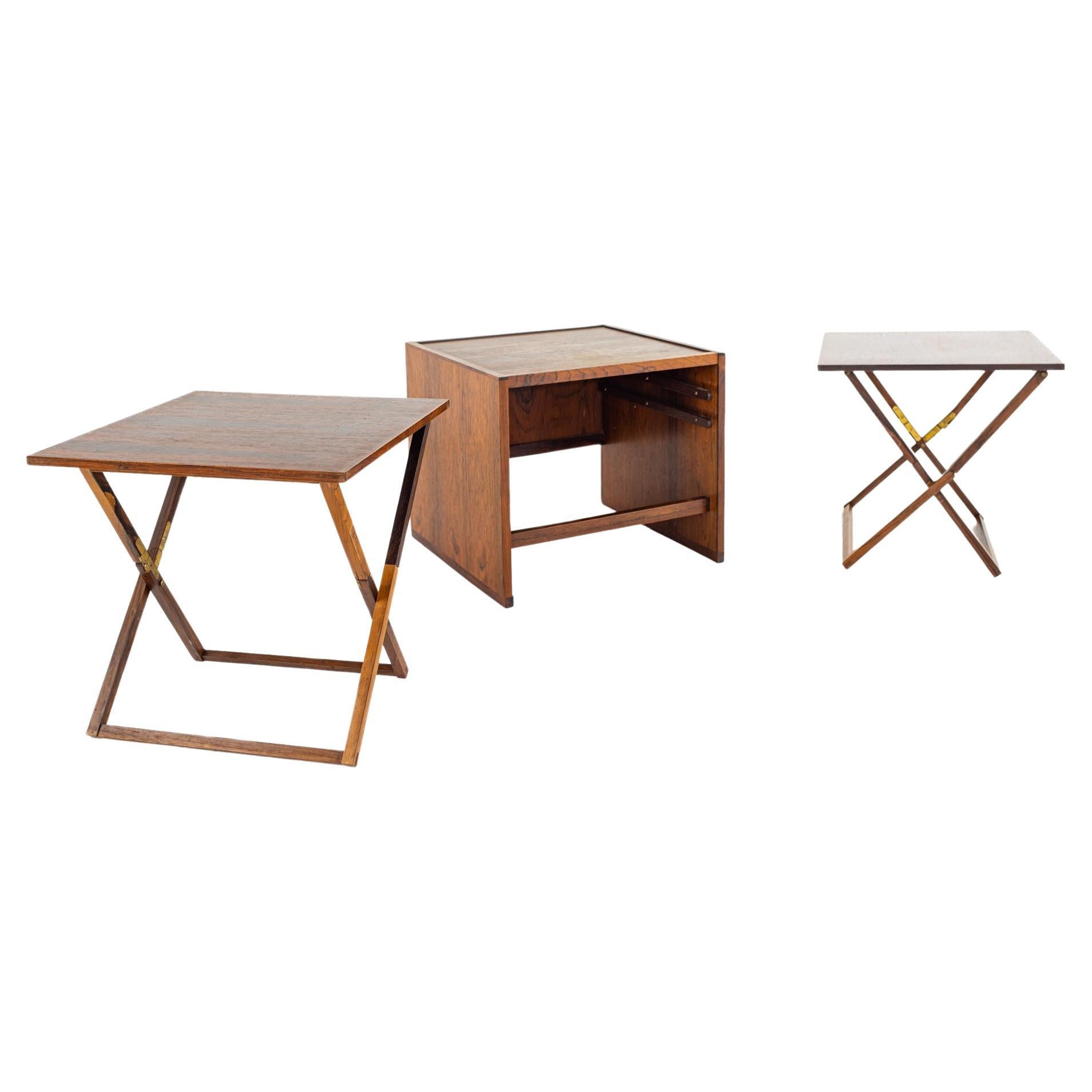 Illum Wikkelso Mid Century Rosewood Folding Snack Table Set For Sale