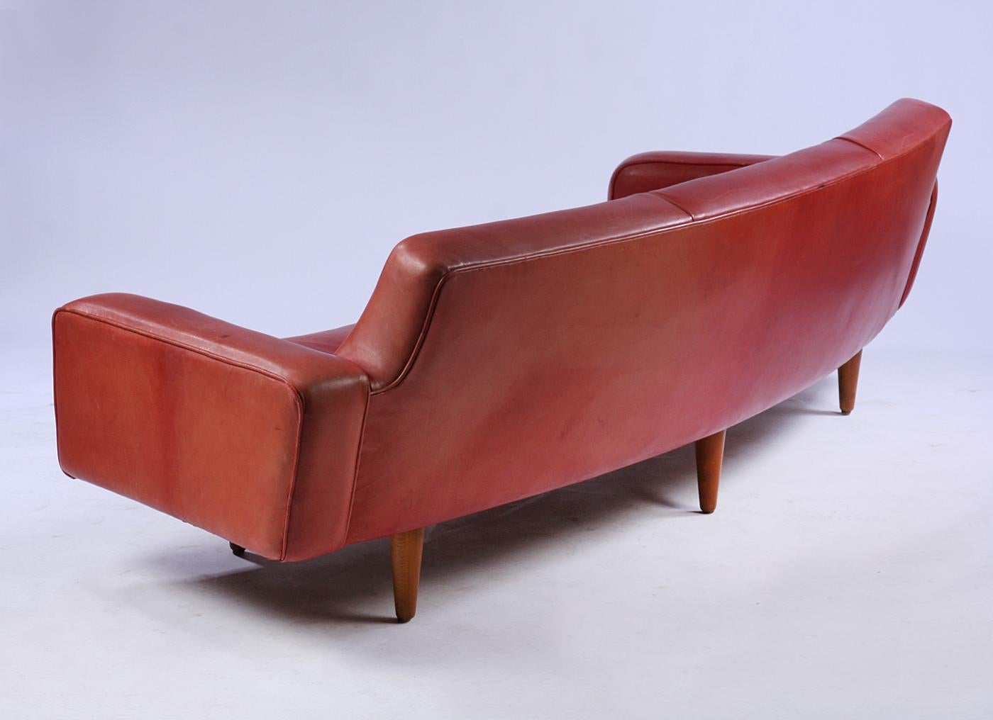 Danish Illum Wikkelso Red Leather Sofa and Coffee Table, circa 1960s