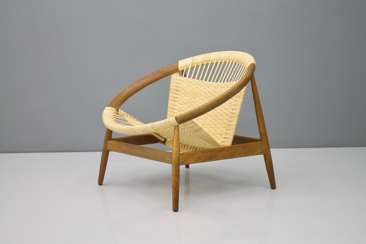 Scandinavian Modern Illum Wikkelso Ringstol Lounge Chair by Niels Eilersen Denmark, 1950s