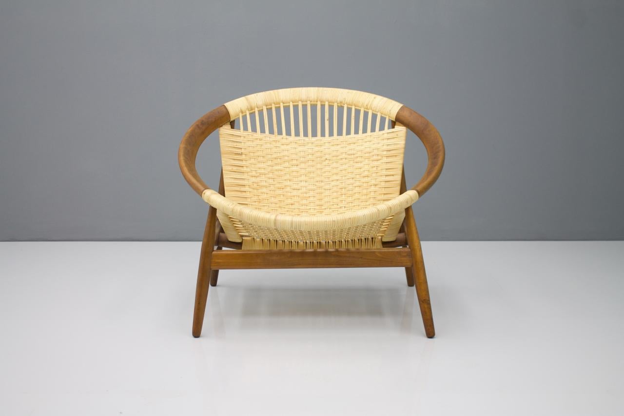Danish Illum Wikkelso Ringstol Lounge Chair by Niels Eilersen Denmark, 1950s