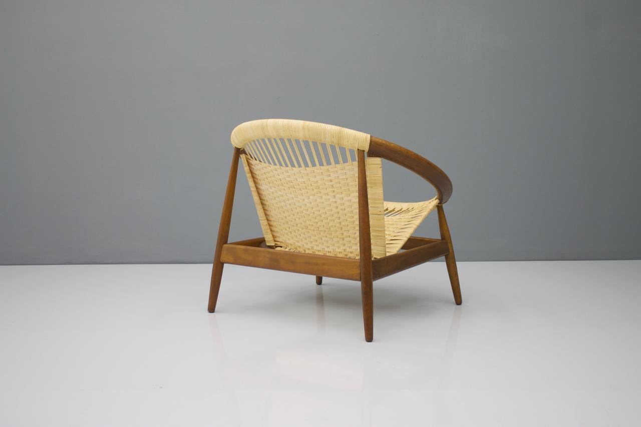 Cane Illum Wikkelso Ringstol Lounge Chair by Niels Eilersen Denmark, 1950s