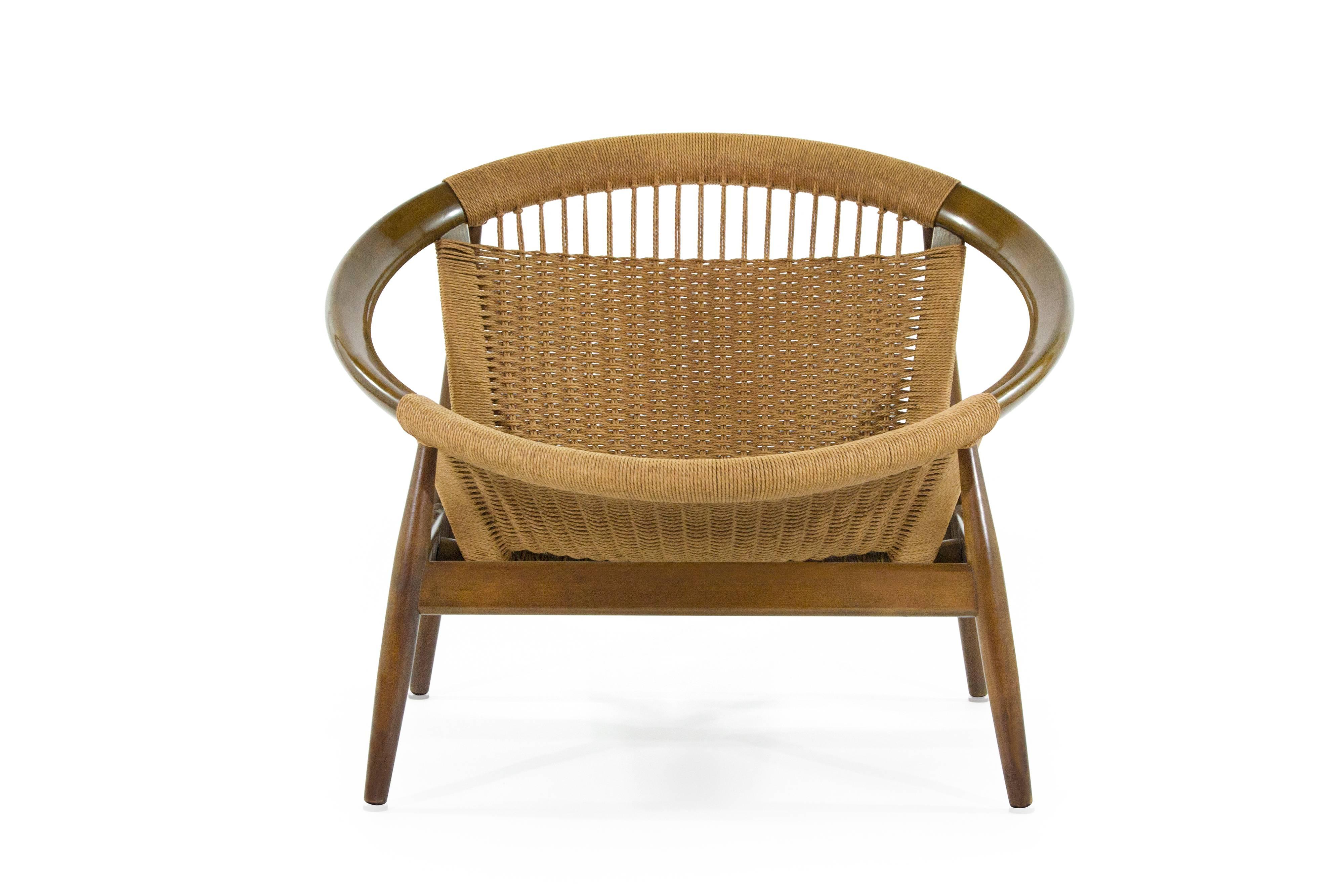 The Ringstol Chair No. 23 was produced in Denmark by N. Eilersen beginning in the mid-1950’s. This chair is stamped with the original number “23” and “Made in Denmark”. Fully restored.