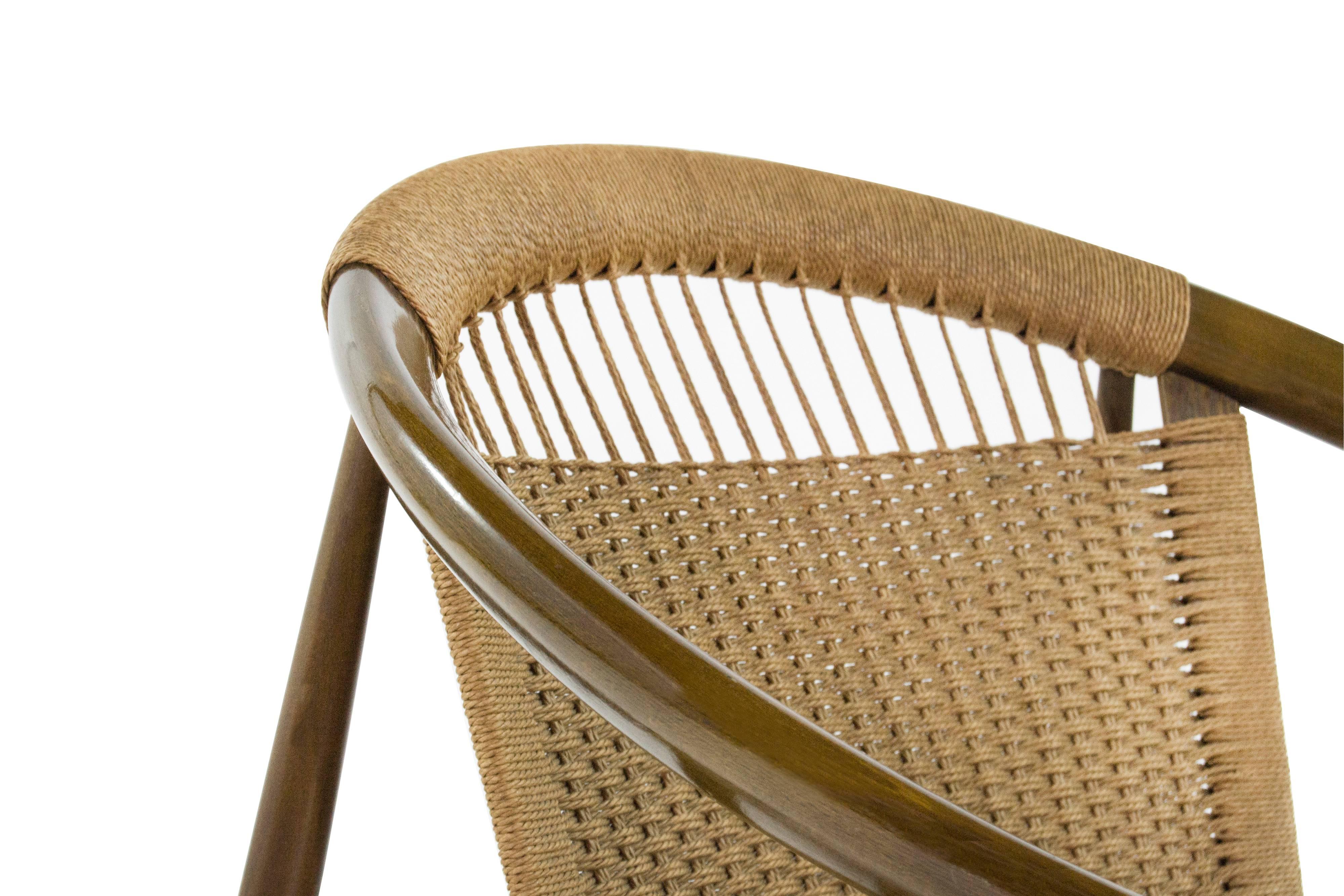 Illum Wikkelso Ringstol Number 23 Teak and Woven Cord Ring Chair In Excellent Condition In Westport, CT