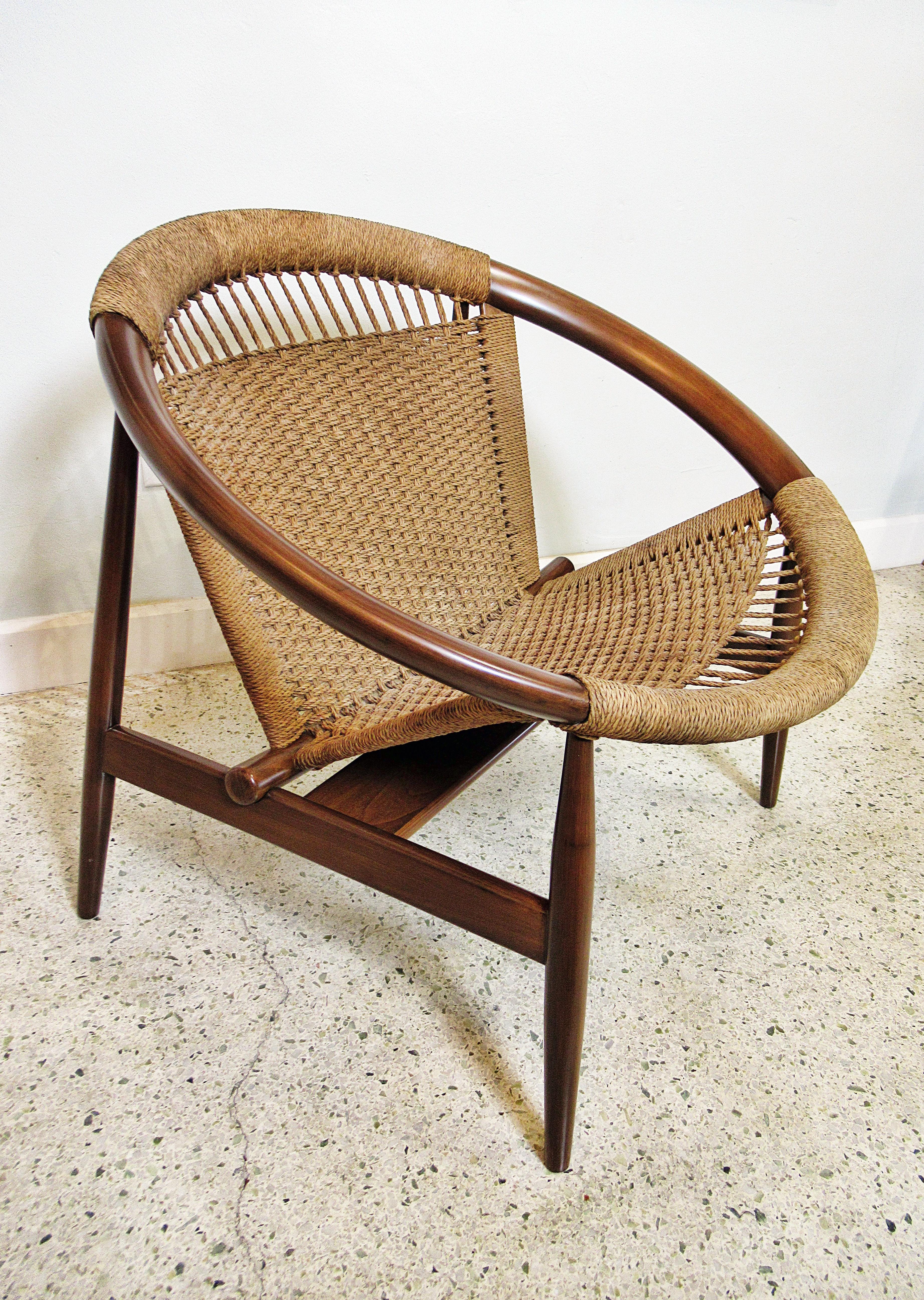 Illum Wikkelso Ringstol Teak and Woven Cord Ring Chair In Excellent Condition In Hollywood, FL