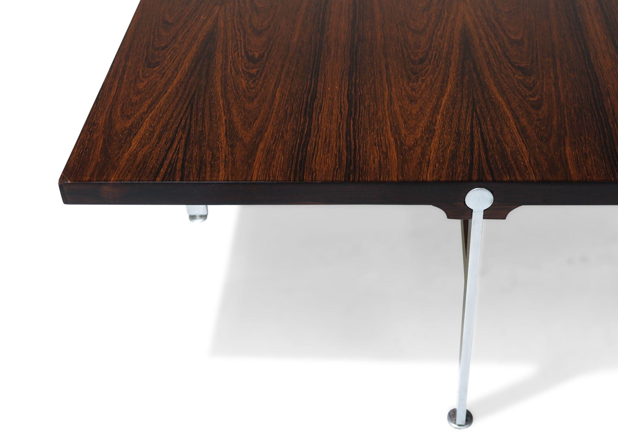 20th Century Illum Wikkelso Rosewood and Steel Midcentury Danish Coffee Table For Sale