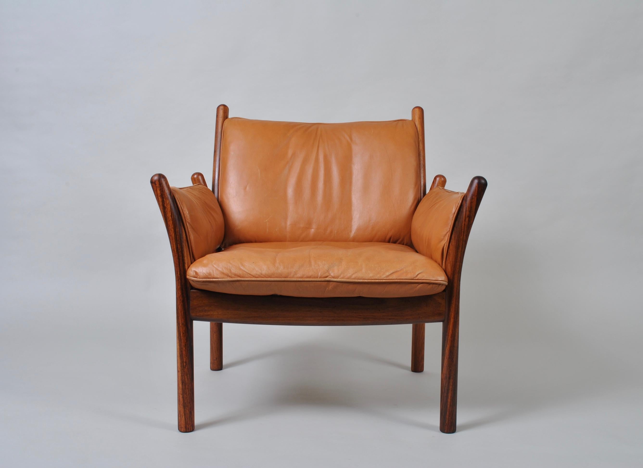 Scandinavian Modern Illum Wikkelso, Rosewood and Leather, Lounge Chair