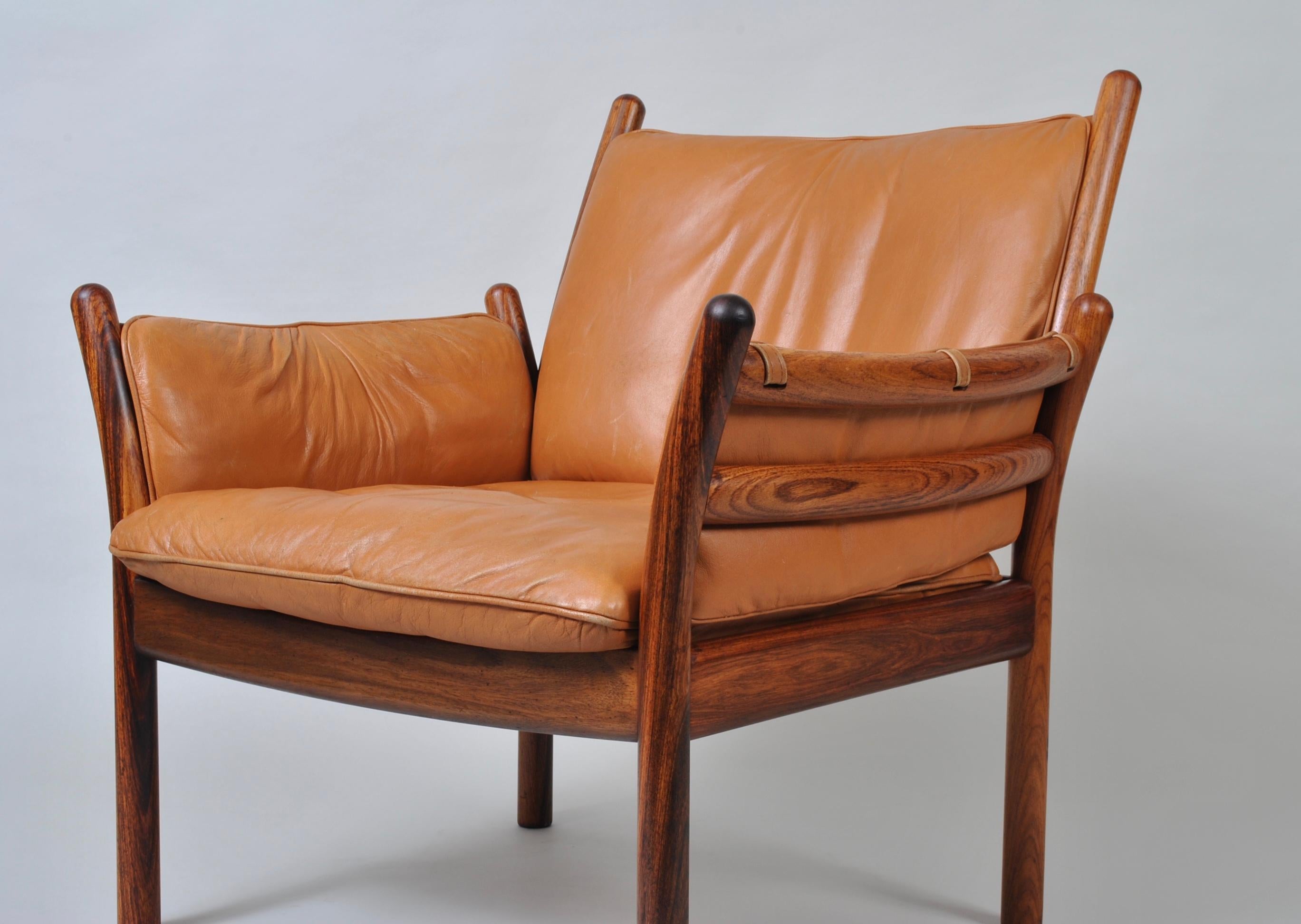 Danish Illum Wikkelso, Rosewood and Leather, Lounge Chair