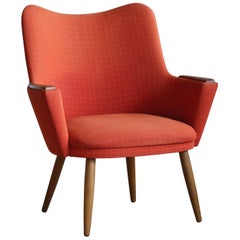 Illum Wikkelso Style Danish Lounge Chair with Teak Accents, Denmark, 1950s
