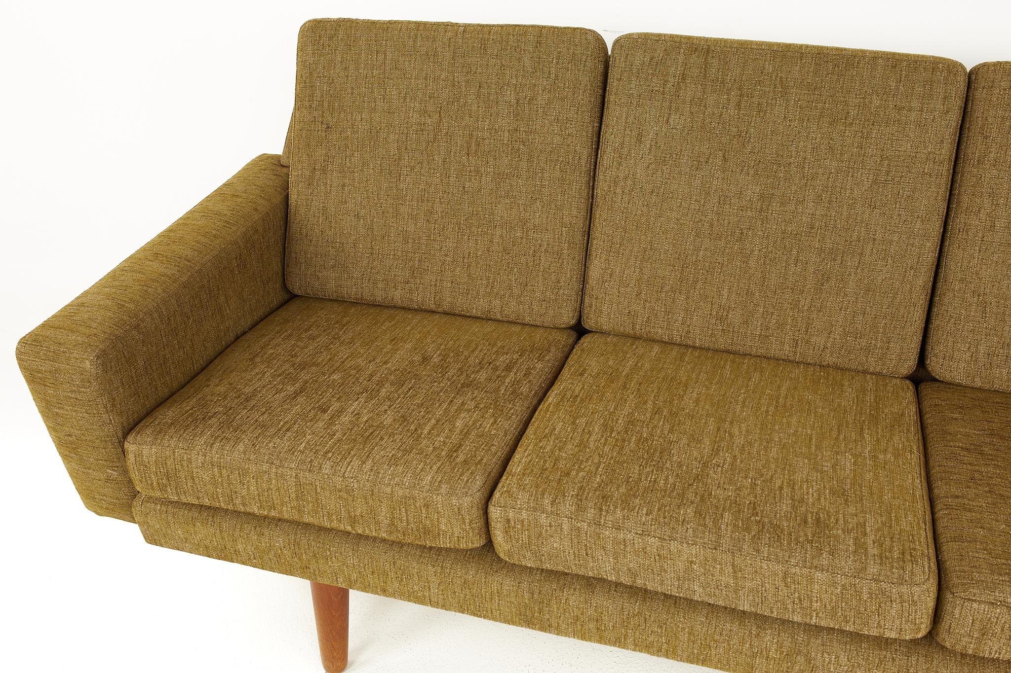 Upholstery Illum Wikkelso Style Mid-Century Danish Teak Sofa