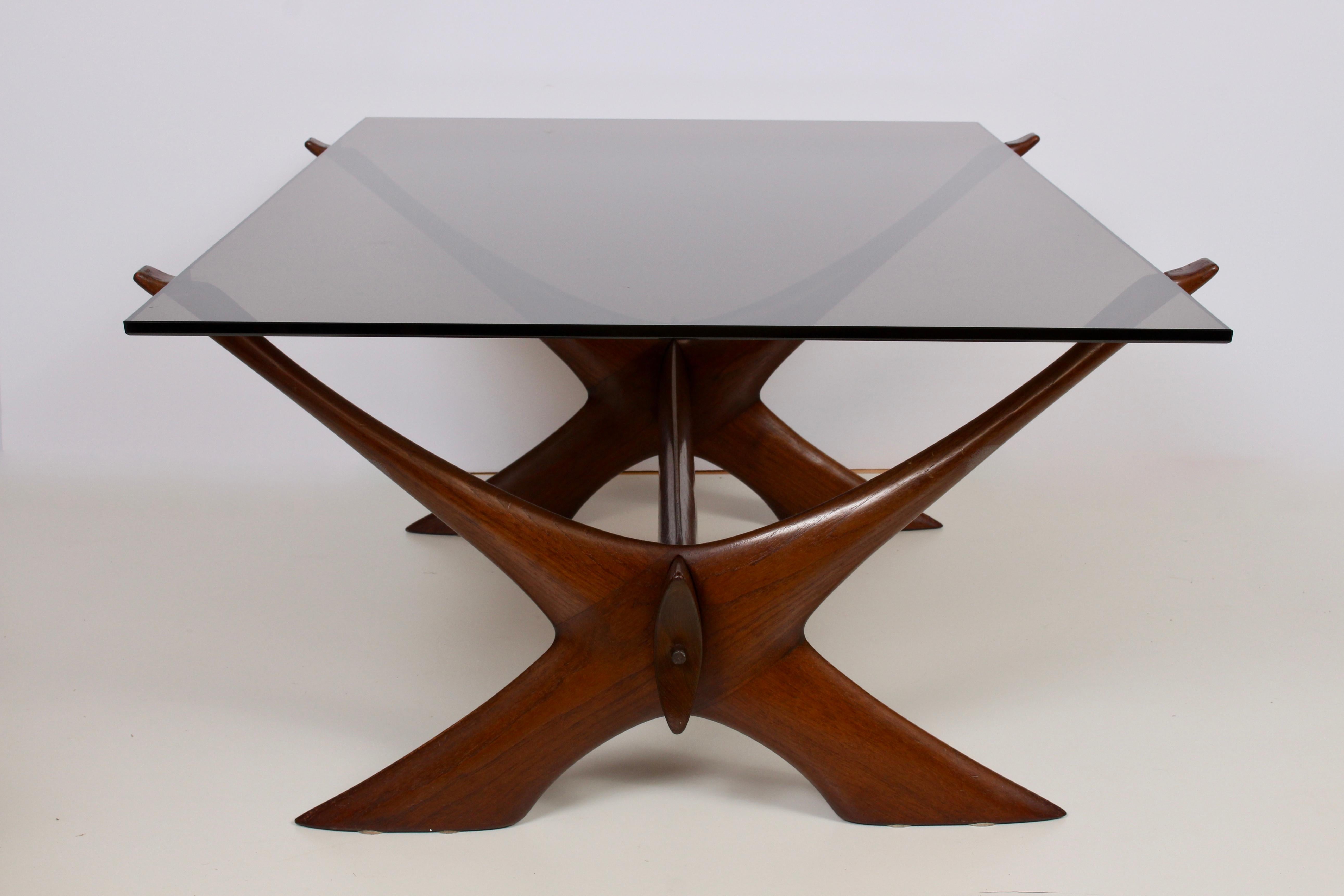 Danish Illum Wikkelso Teak and Smoked Glass Large Coffee Table, 1960s For Sale