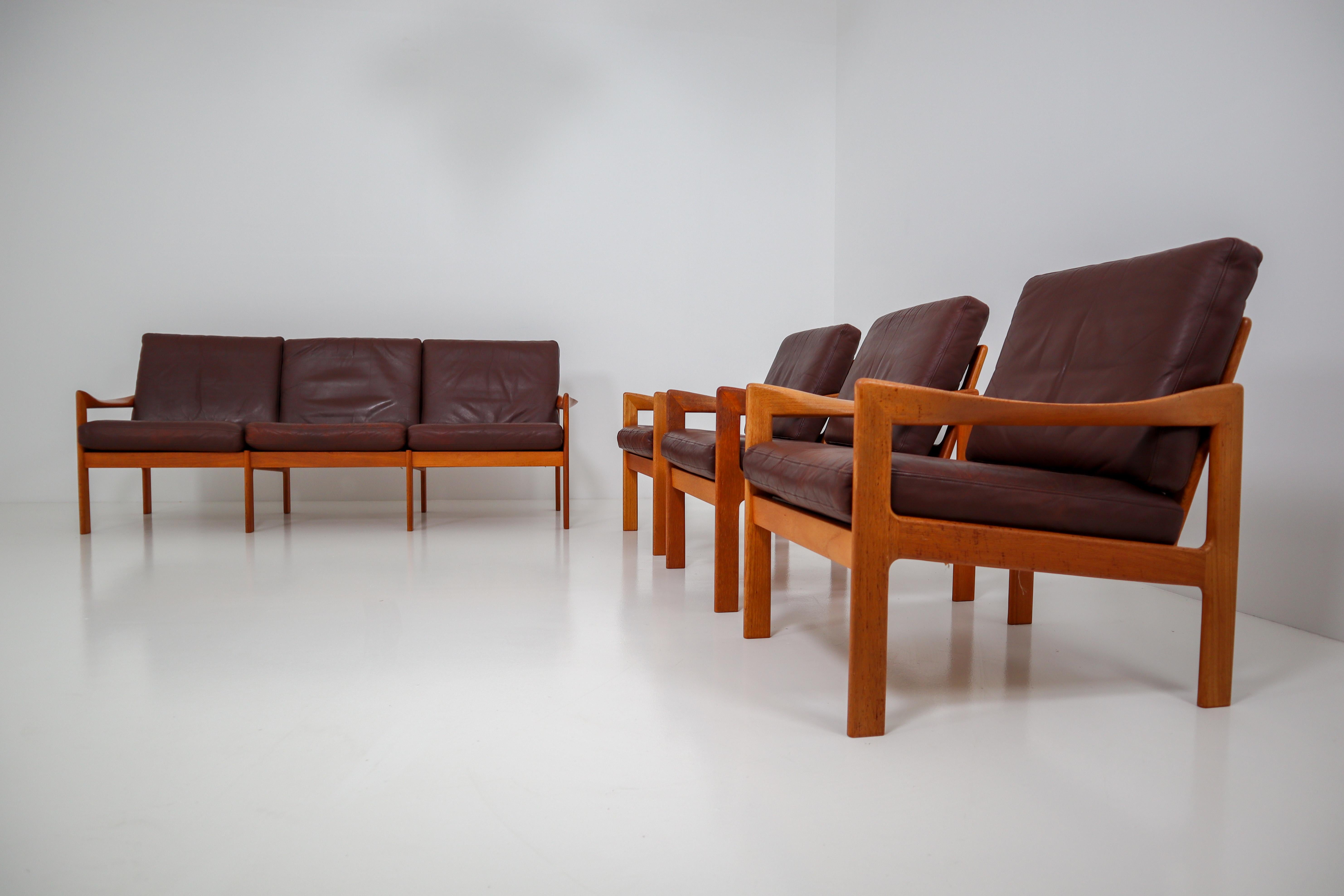 Mid-20th Century Illum Wikkelso Three-Seat Teak Sofa, Danish, 1960s, Produced by Eilersen
