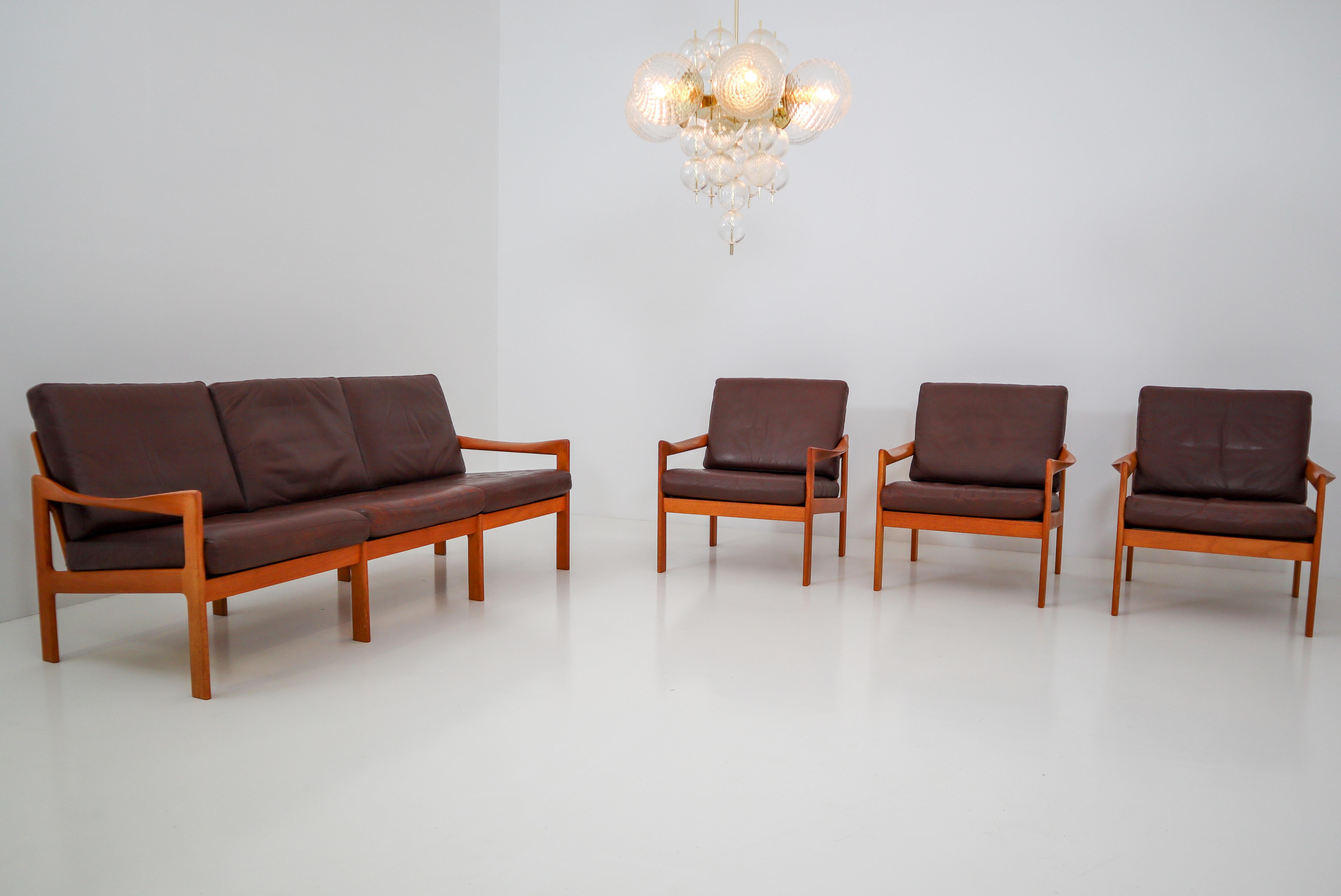 Illum Wikkelso Three-Seat Teak Sofa, Danish, 1960s, Produced by Eilersen 1