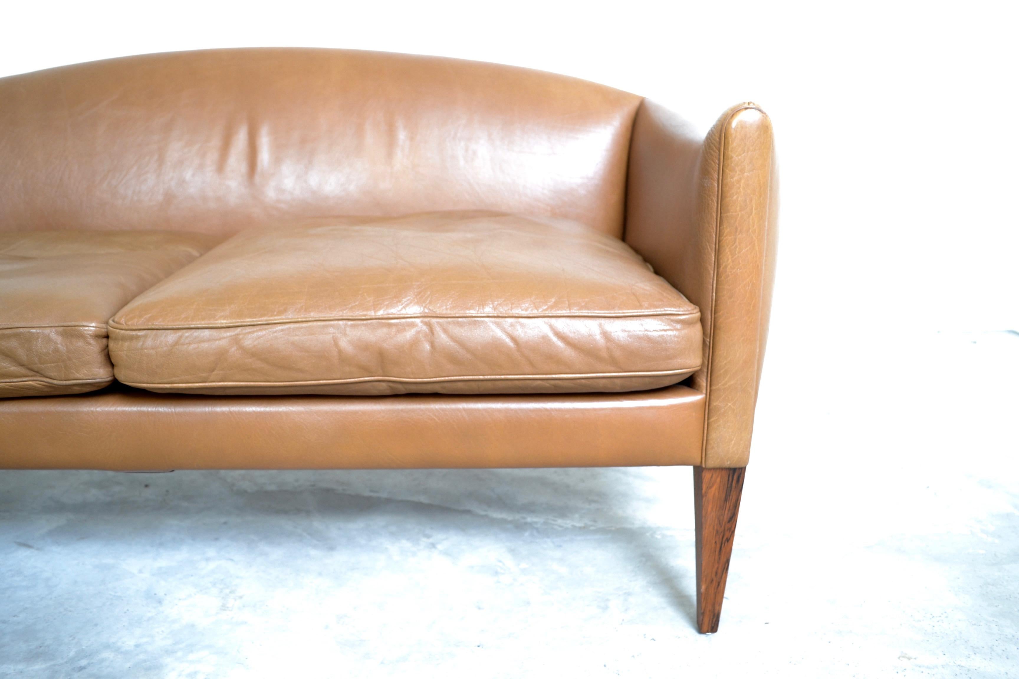 Mid-Century Modern Illum Wikkelso Two-Seat Brown Leather Danish Sofa