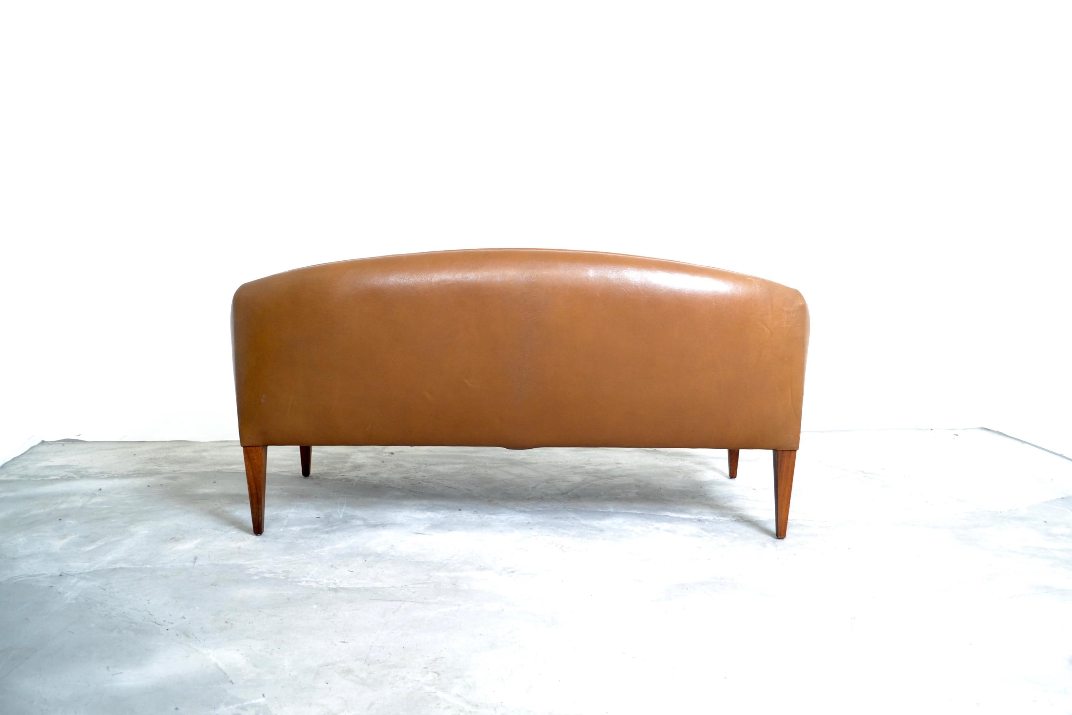 Mid-20th Century Illum Wikkelso Two-Seat Brown Leather Danish Sofa